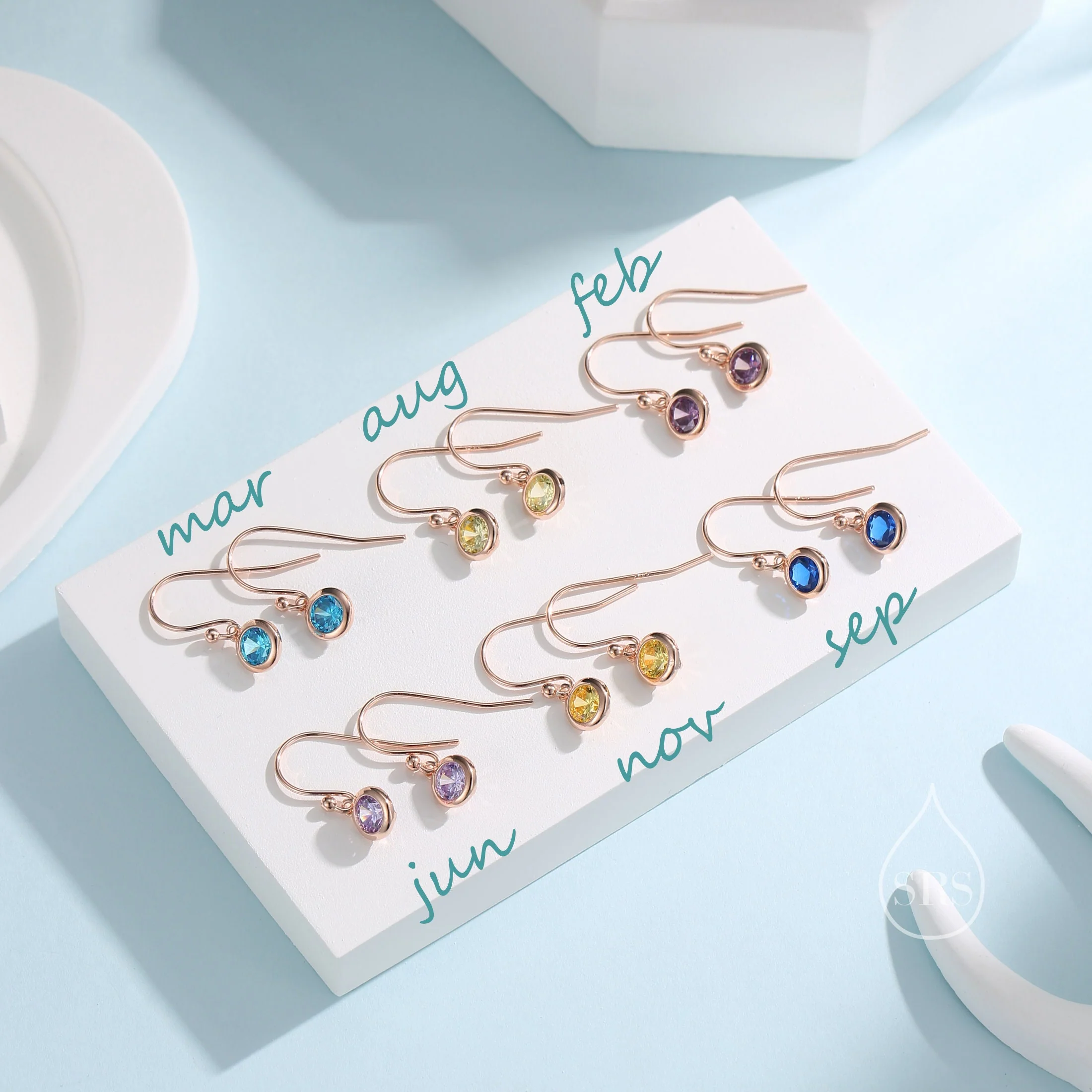 Birthstone CZ Drop Earrings in Sterling Silver, Cubic Zirconia Birthstone Hook Earrings, Silver, Gold or Rose Gold, Minimal Earrings - Image 6