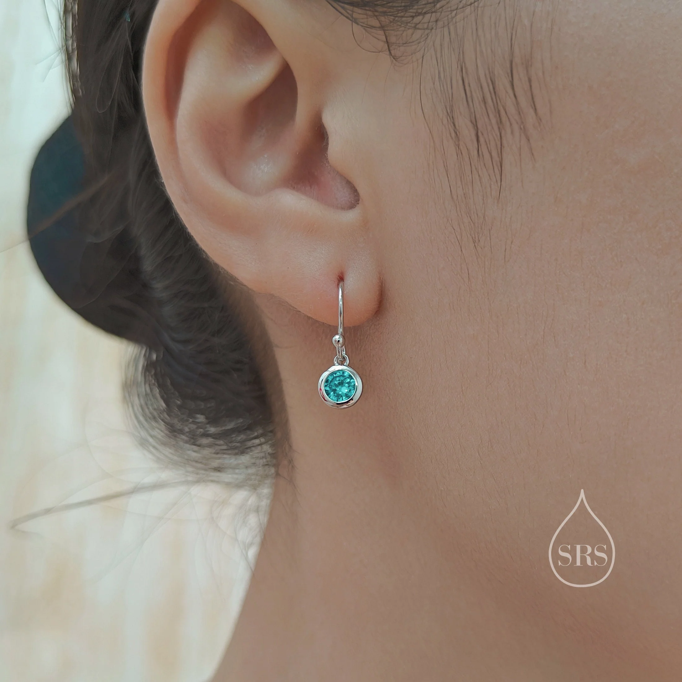 Birthstone CZ Drop Earrings in Sterling Silver, Cubic Zirconia Birthstone Hook Earrings, Silver, Gold or Rose Gold, Minimal Earrings - Image 8