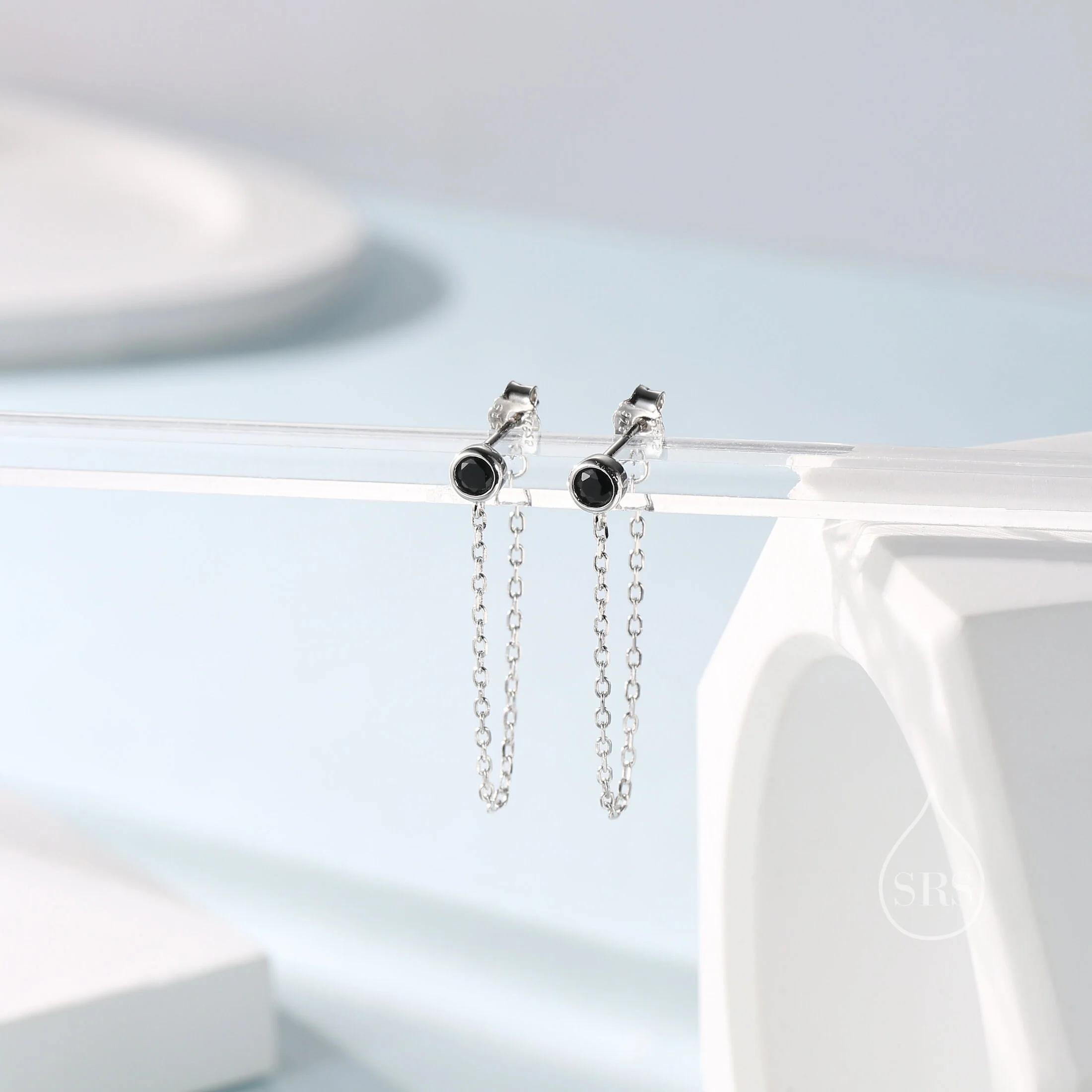 Black CZ Chain Ear Jacket in Sterling Silver, Silver or Gold, Front and Back Earrings, Two Part Earrings, Linking Chain Earrings - Image 8