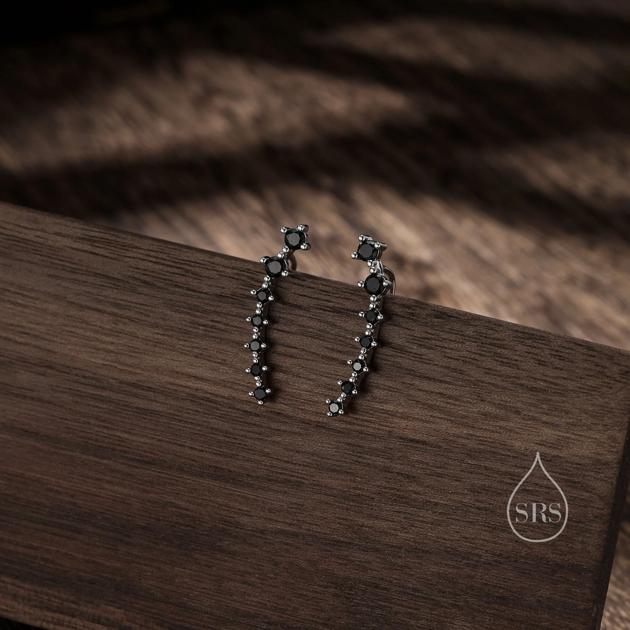 Black CZ Cluster Crawler Earrings in Sterling Silver, Silver or Gold or Rose Gold, Black CZ Ear Crawlers, CZ Cluster Earrings - Image 5