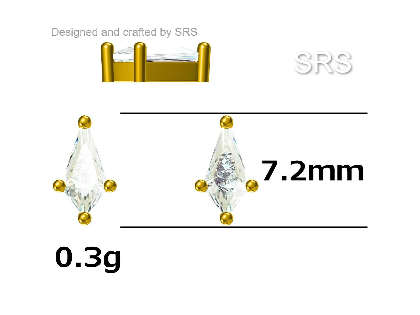 Extra Tiny Black CZ Rhombus Stud Earrings in Sterling Silver, Silver or Gold, Kite Shape Crystal Earrings, Stacking Earrings - Image 10