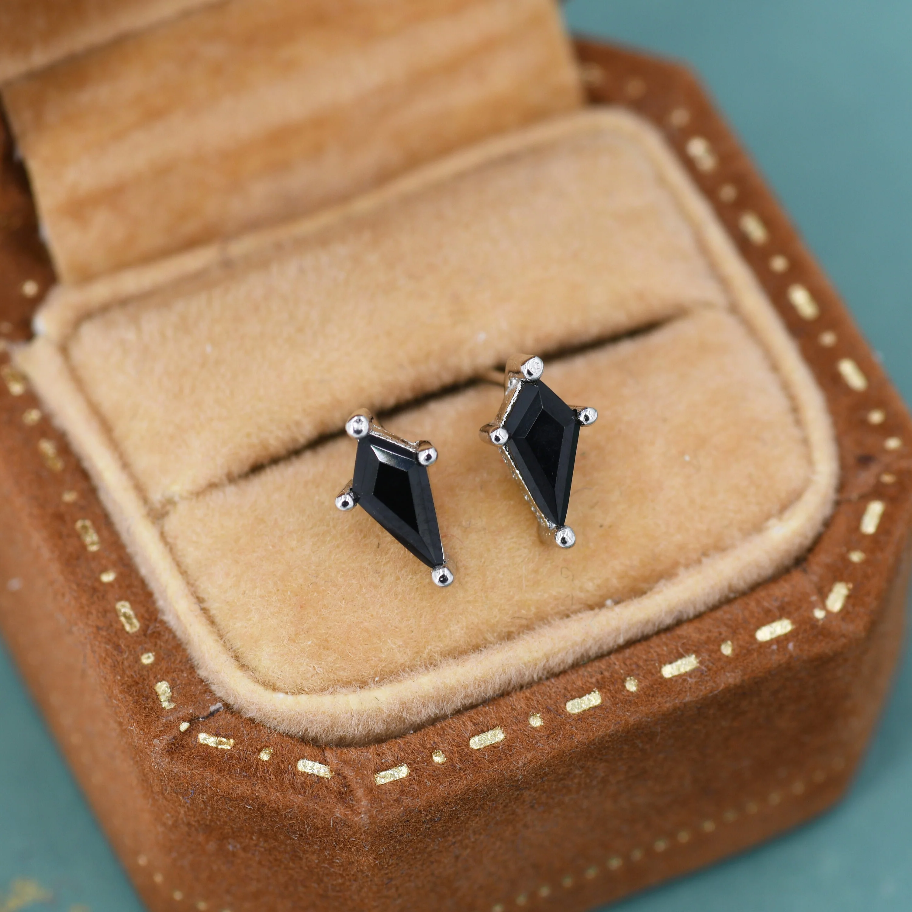 Extra Tiny Black CZ Rhombus Stud Earrings in Sterling Silver, Silver or Gold, Kite Shape Crystal Earrings, Stacking Earrings - Image 6