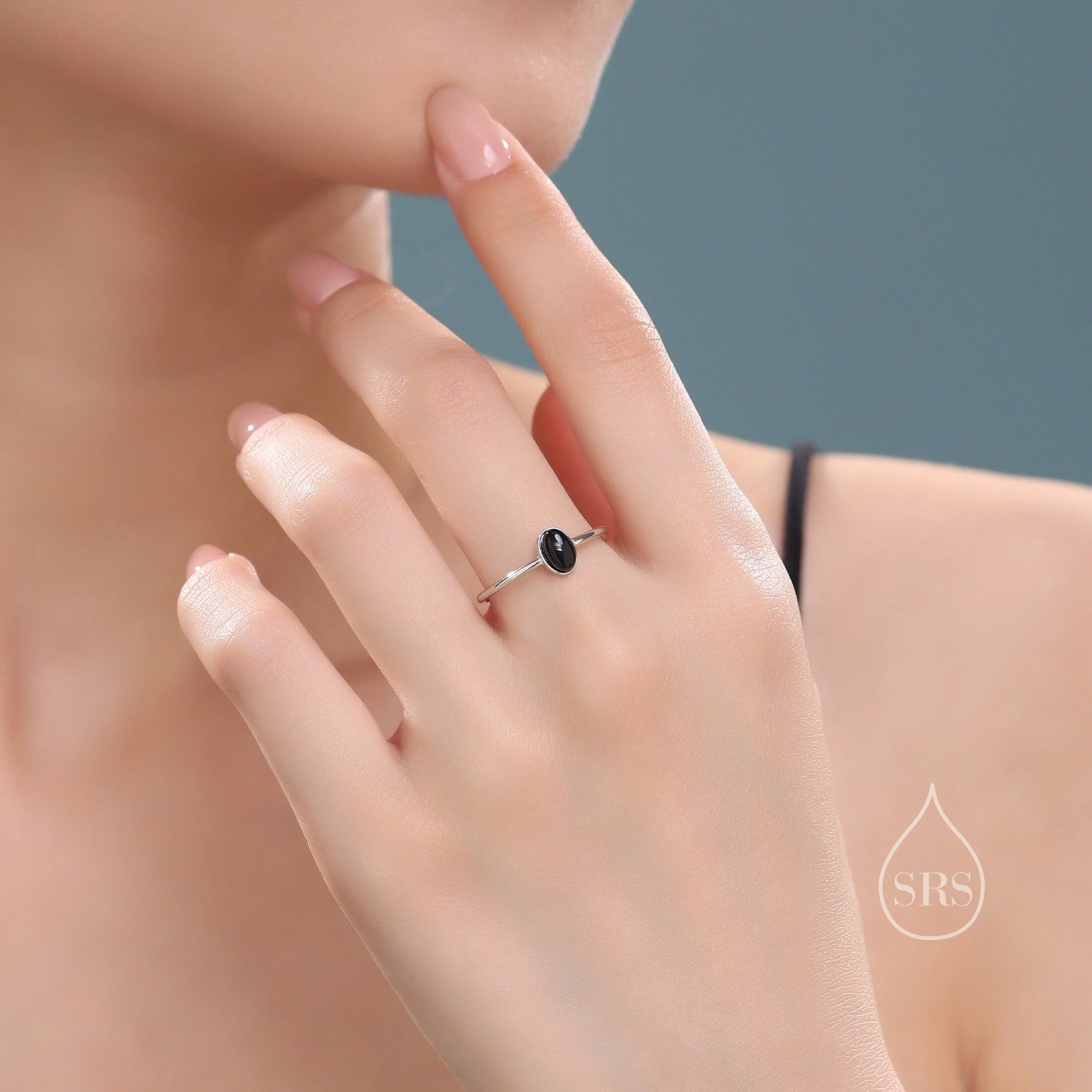 Black Onyx Oval Ring in Sterling Silver, US 5 - 8, Delicate Black Onyx Stone Ring, Natural Black Onyx Ring
