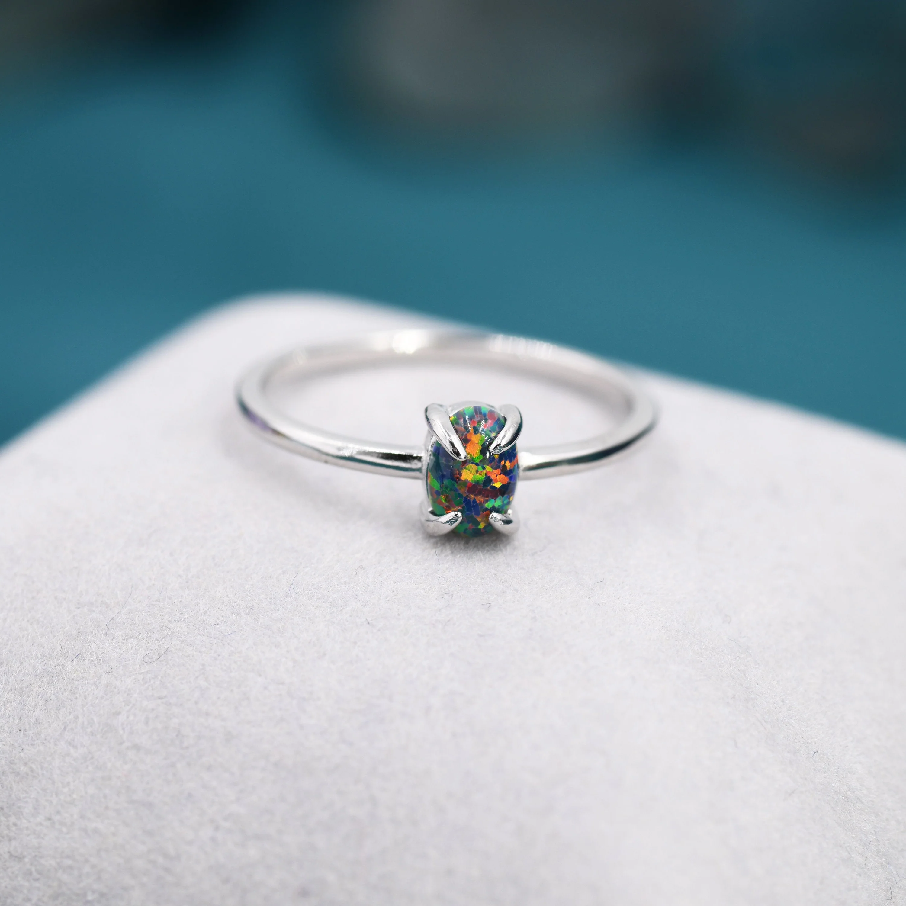 Black Opal Oval Ring in Sterling Silver, US 5 - 8, 4x6mm, Lab Opal Stone Ring, Black Opal Ring - Image 5