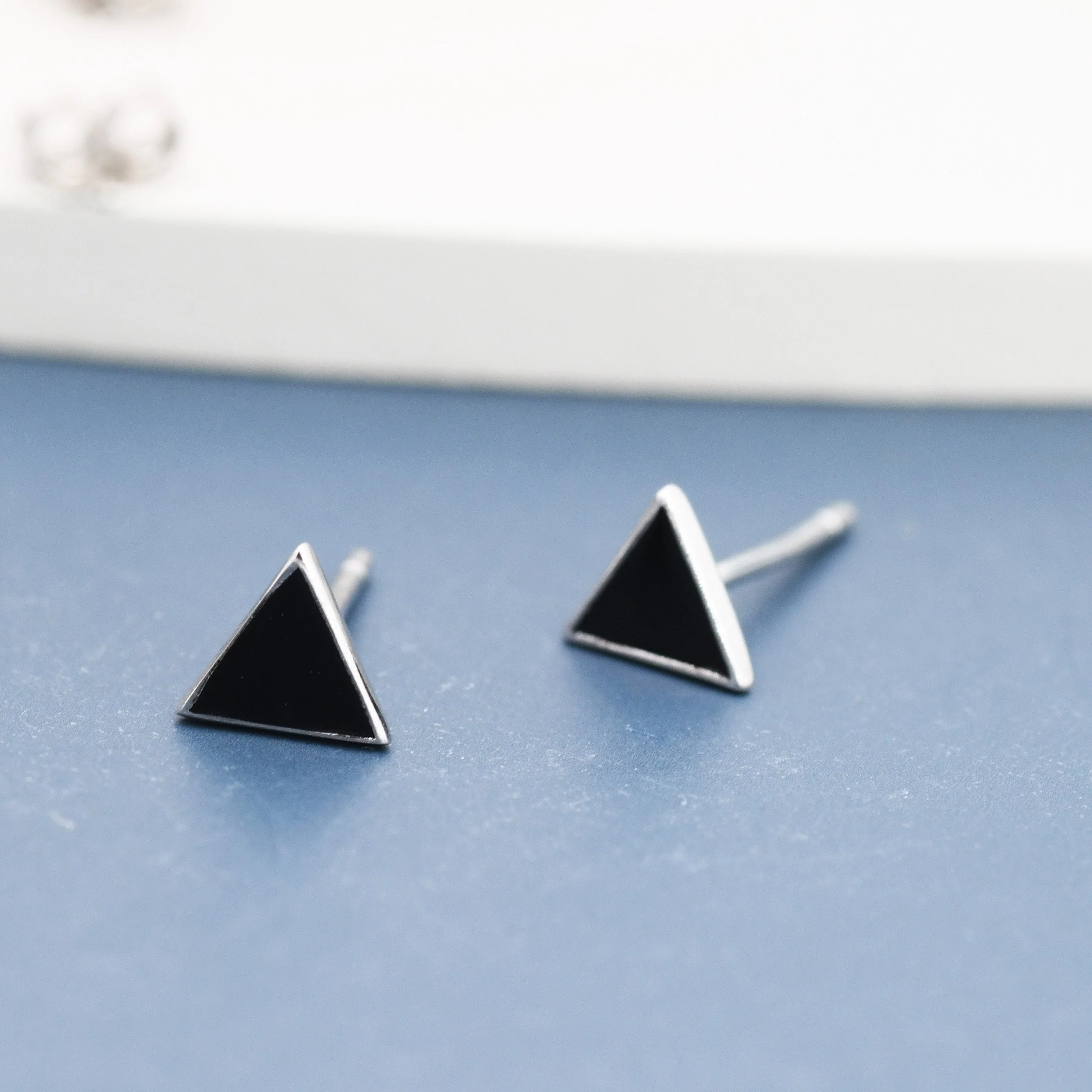 Black Triangle Stud Earrings in Sterling Silver with Hand Painted Enamel, Black Stud, Tiny Triangle Stud - Image 6