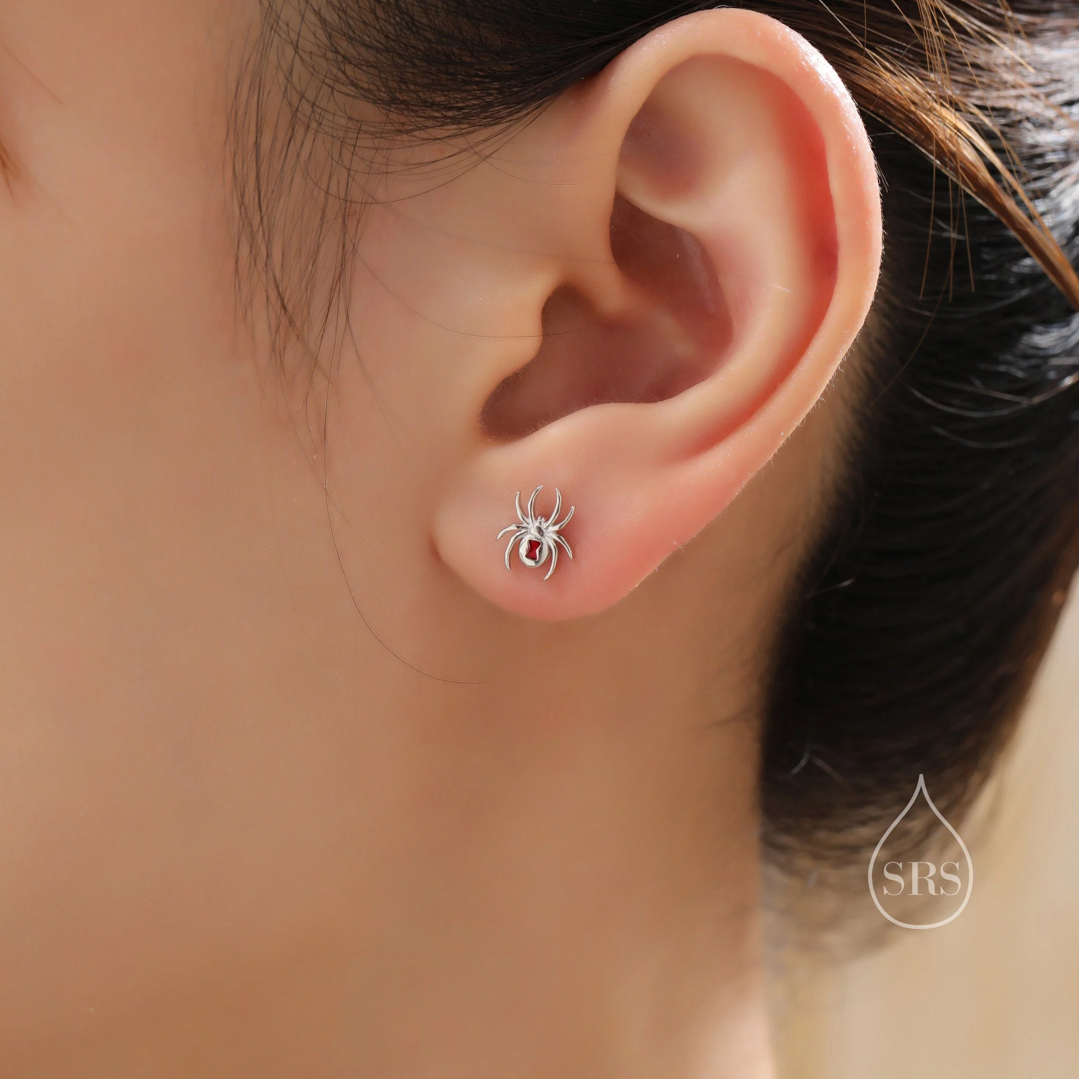 Black Widow Spider Enamel Stud Earrings in Sterling Silver, Silver or Gold,Animal Earrings, Nature Inspired, Insect Earrings - Image 6