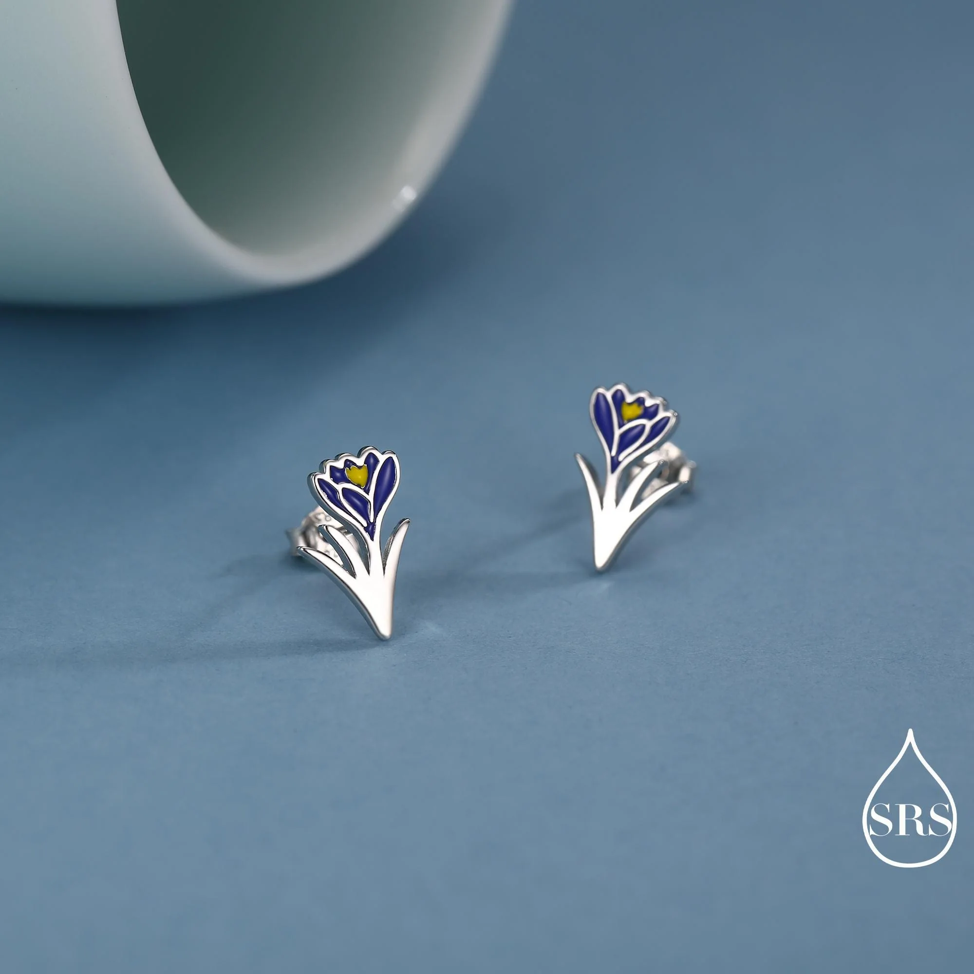 Blue Crocus Flower Stud Earrings in Sterling Silver - Enamel Floral Mini Studs - Spring Blossom Jewellery - Image 3
