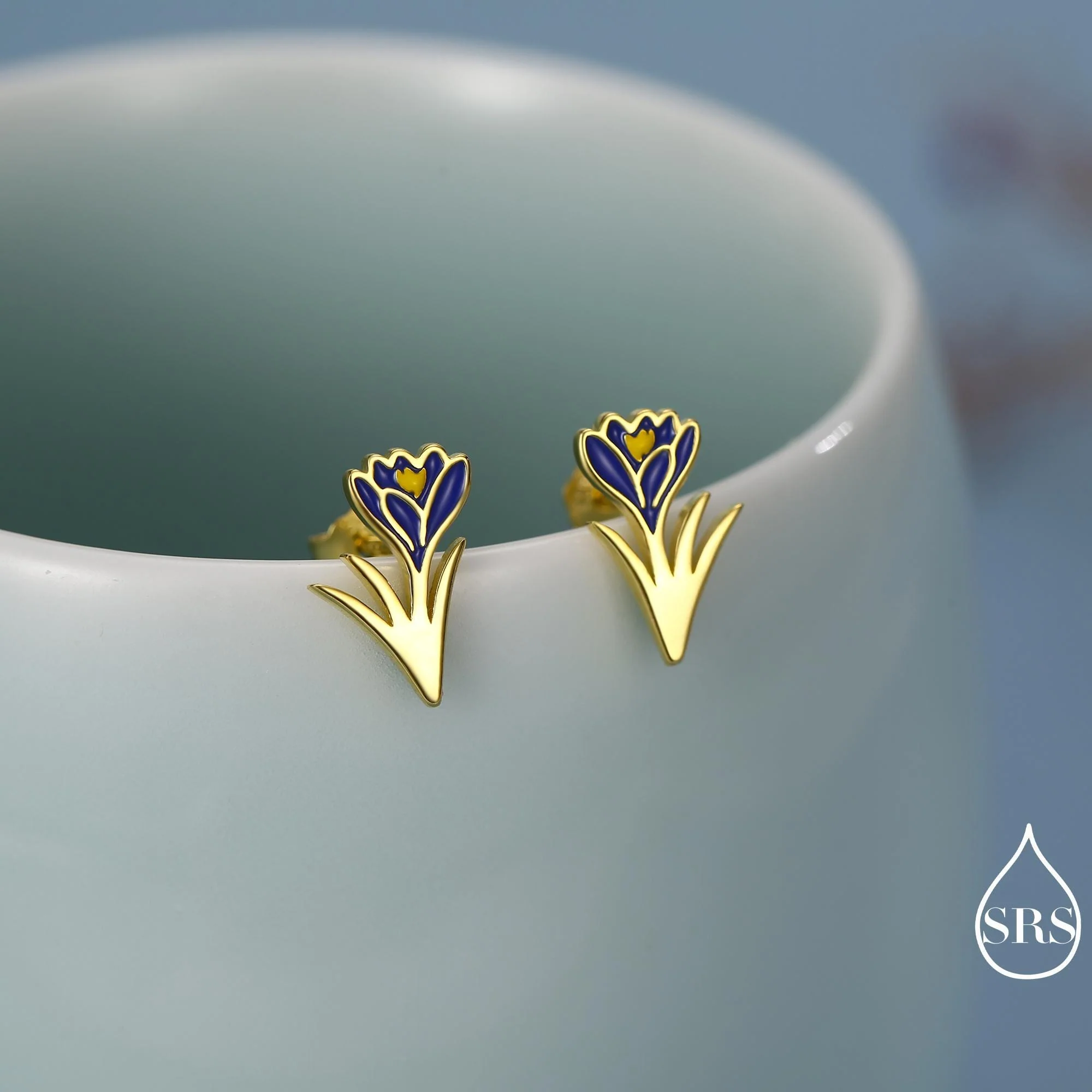 Blue Crocus Flower Stud Earrings in Sterling Silver - Enamel Floral Mini Studs - Spring Blossom Jewellery - Image 6