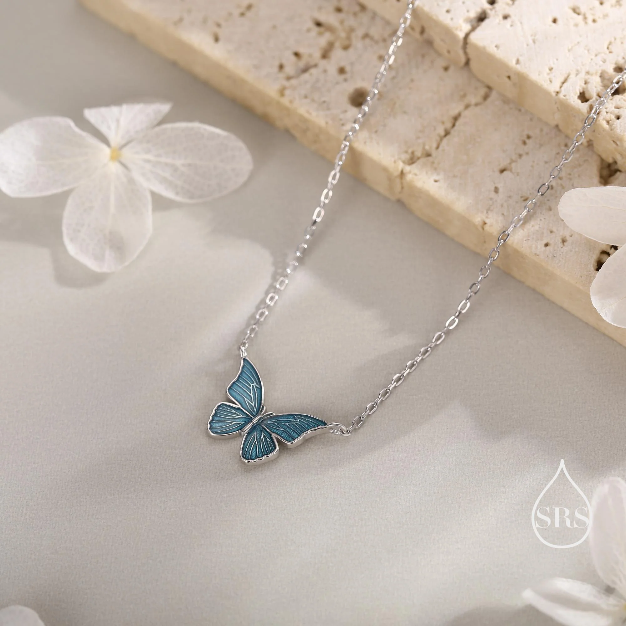 Blue Enamel Butterfly Pendant Necklace in Sterling Silver, Silver Butterfly Necklace, Animal Jewellery by Silver Rain Silver - Image 7