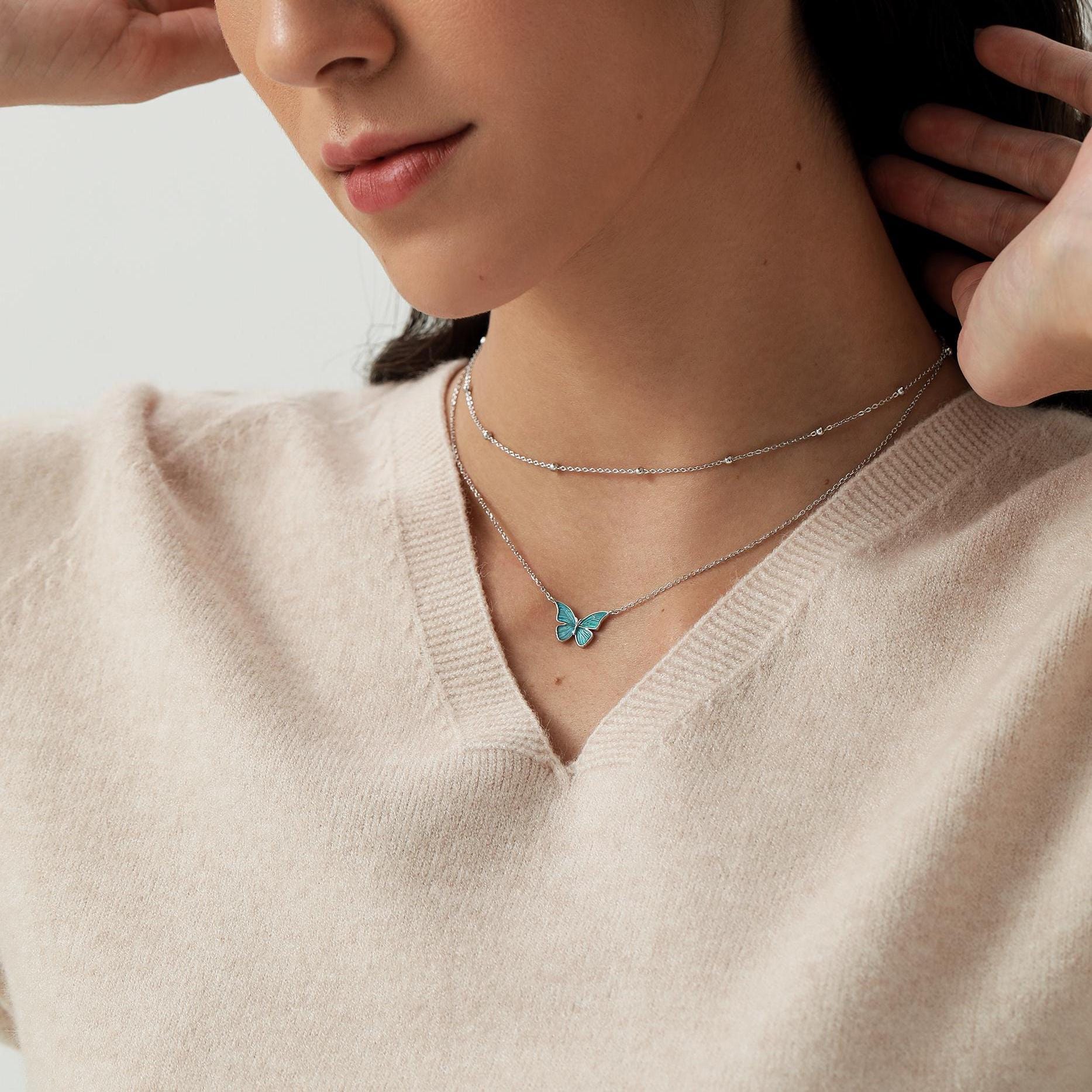 Blue Enamel Butterfly Pendant Necklace in Sterling Silver, Silver Butterfly Necklace, Animal Jewellery by Silver Rain Silver - Image 8