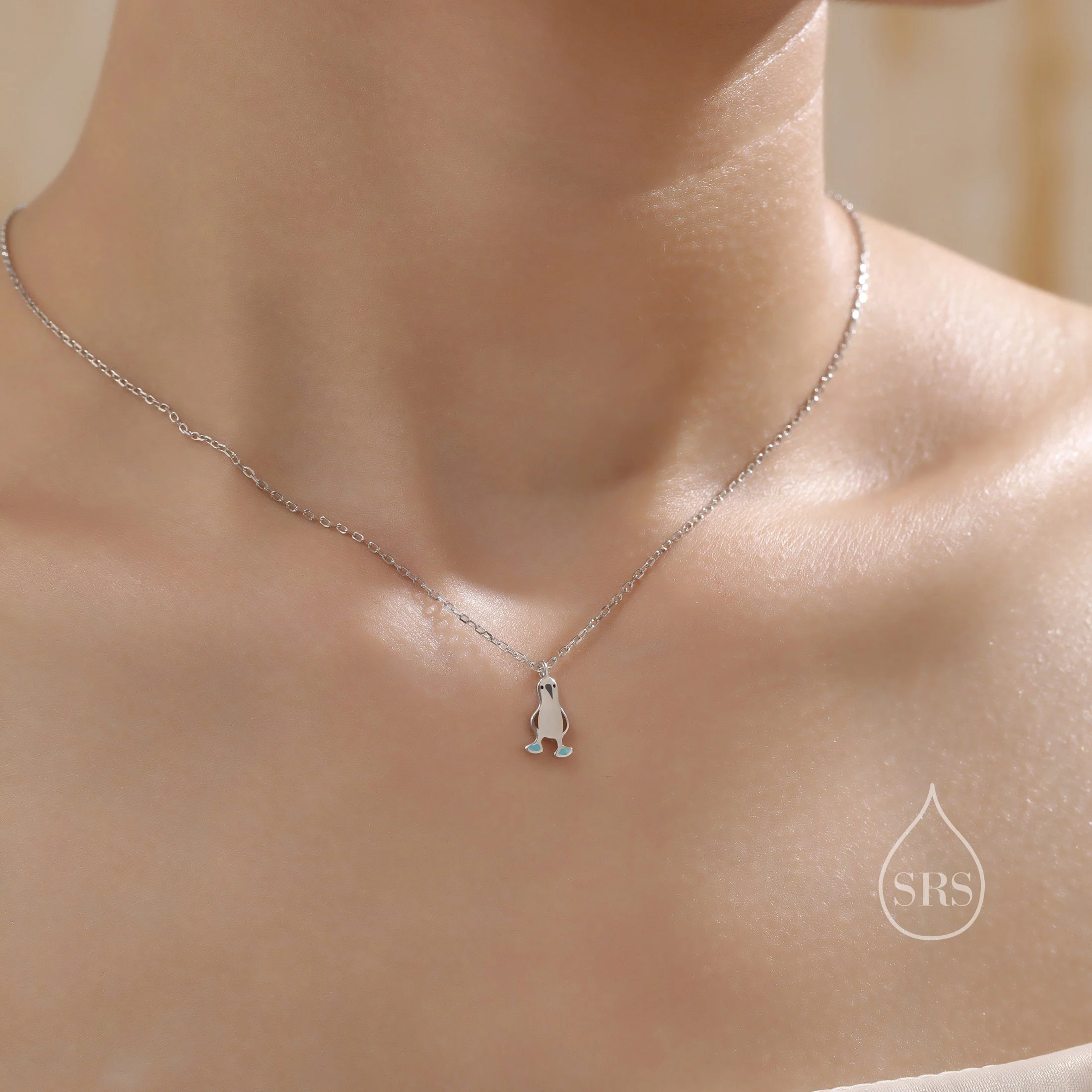 Blue Footed Boobie Bird Pendant Necklace in Sterling Silver with Enamel, Silver Boobie Bird Pendant, Nature Inspired Bird Necklace - Image 3