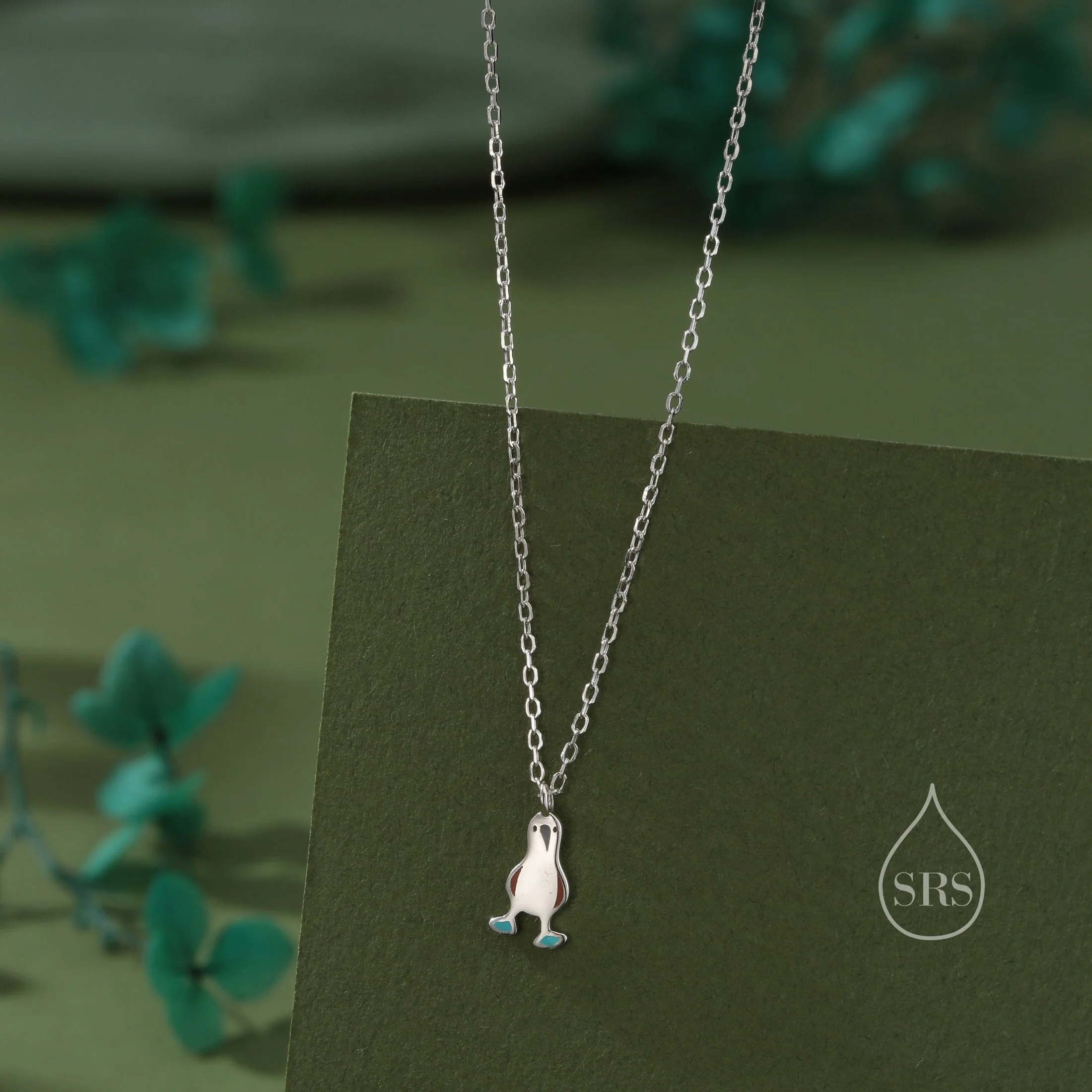 Blue Footed Boobie Bird Pendant Necklace in Sterling Silver with Enamel, Silver Boobie Bird Pendant, Nature Inspired Bird Necklace - Image 4