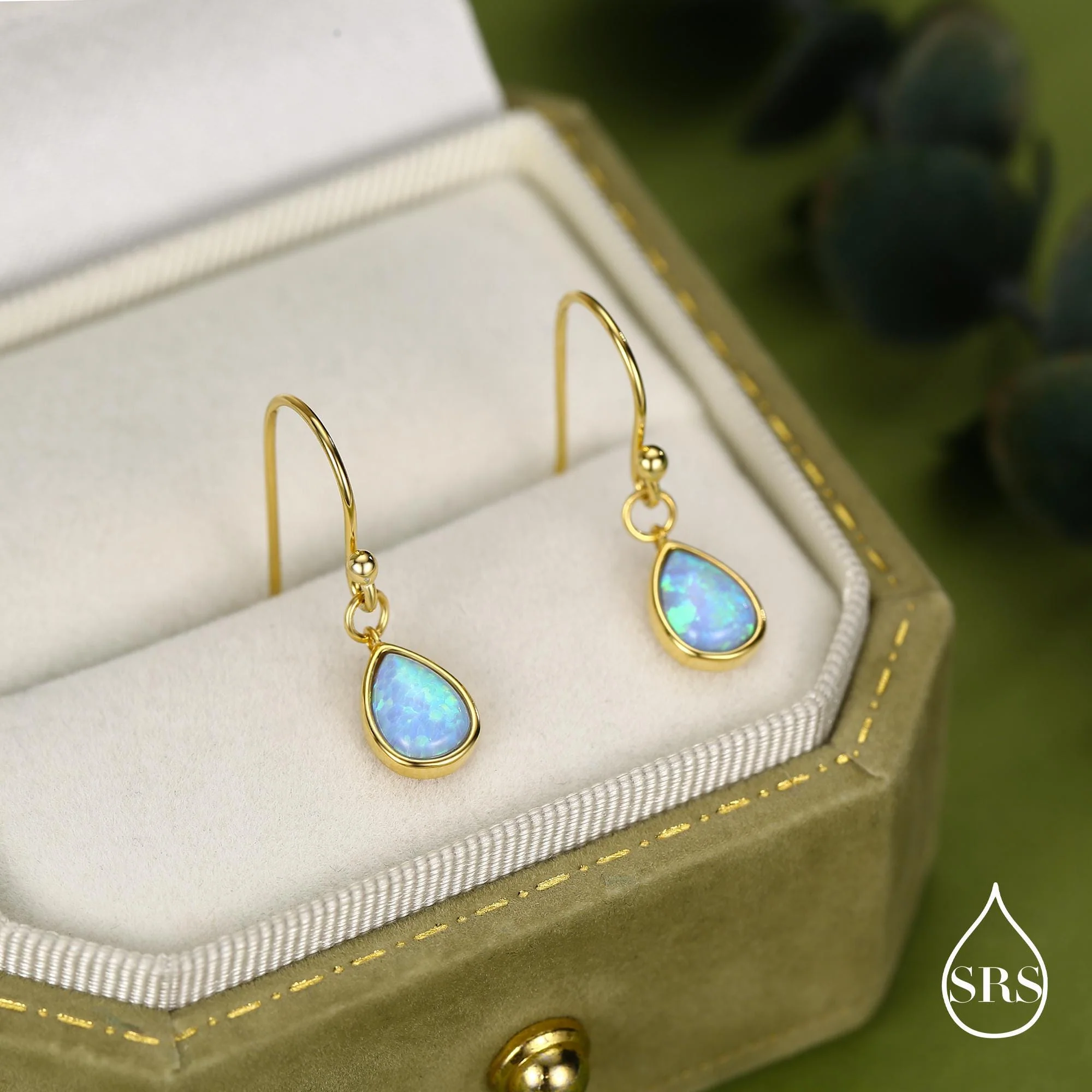 Blue Opal Droplet Drop Hook Earrings in Sterling Silver, Delicate Blue Opal Earrings, Pear Shape Opal Earrings - Image 6