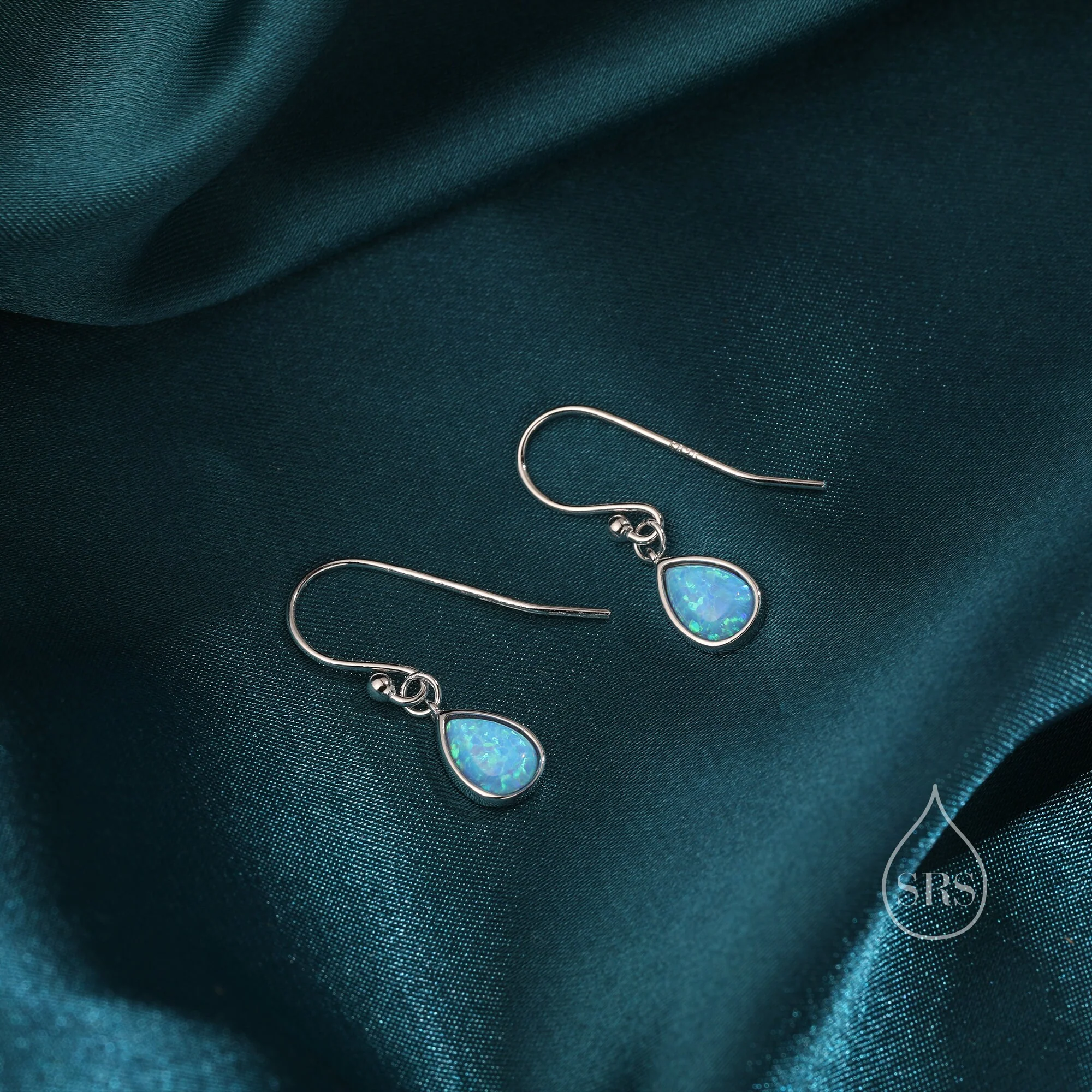 Blue Opal Droplet Drop Hook Earrings in Sterling Silver, Delicate Blue Opal Earrings, Pear Shape Opal Earrings - Image 8
