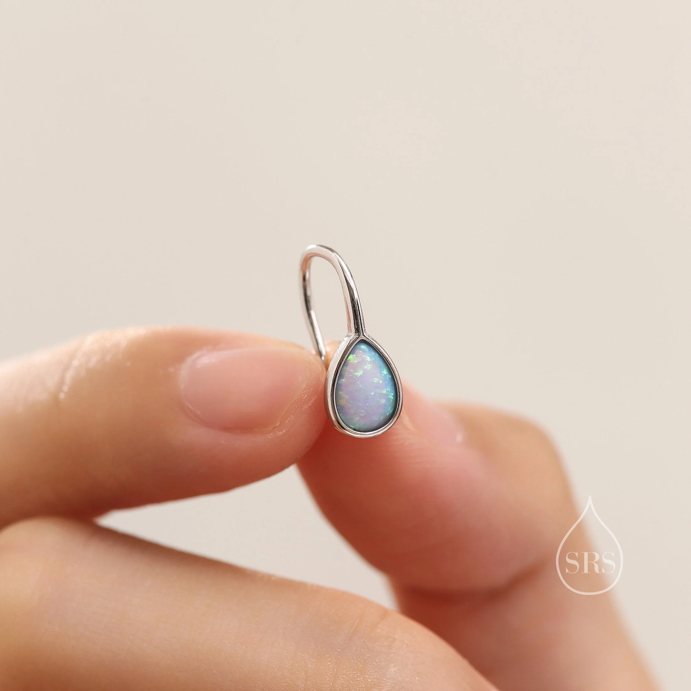 Blue Opal Droplet Drop Hook Earrings in Sterling Silver, Droplet Opal Drop Earrings, Pear Shape Opal Earrings, Opal Dangle Earrings - Image 2
