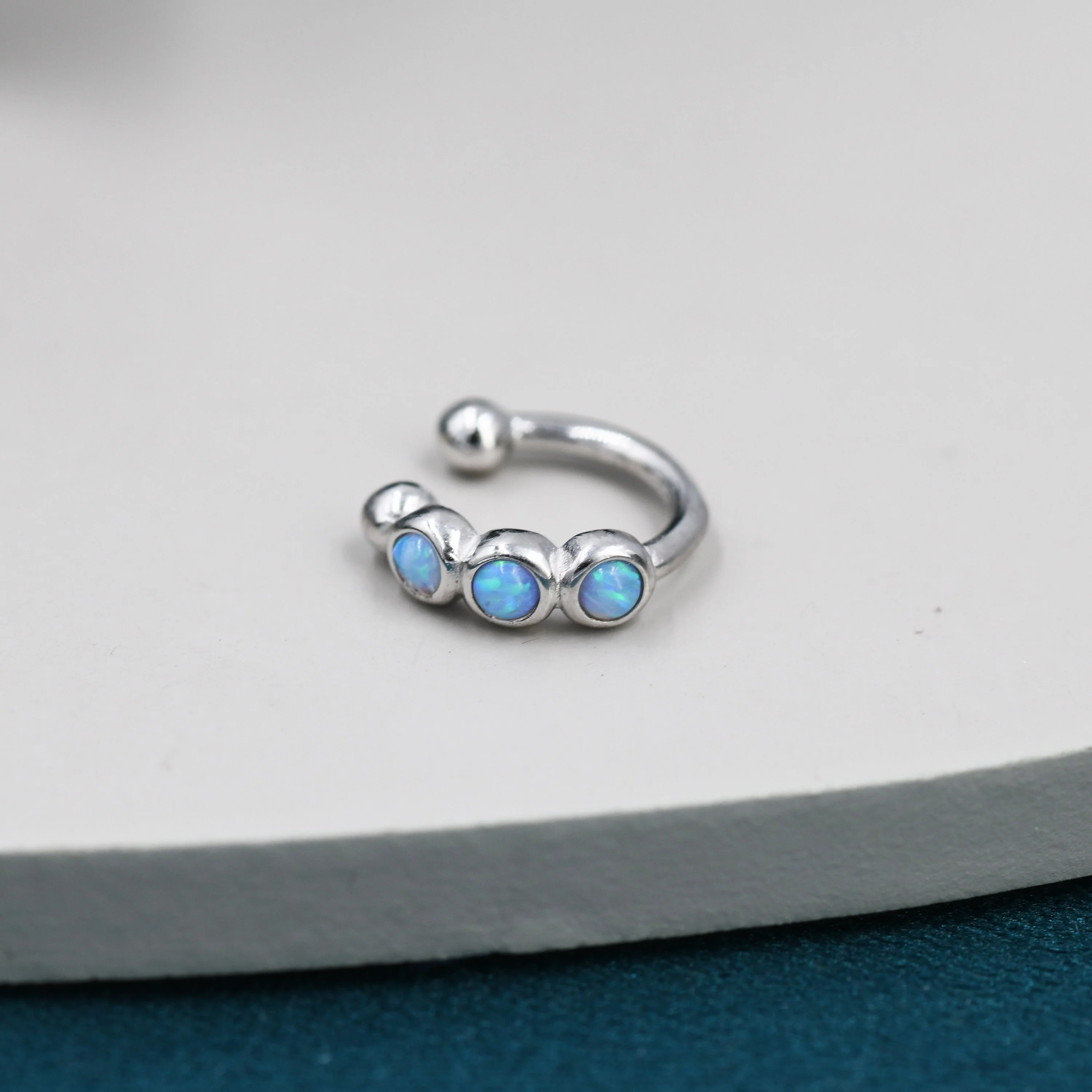Blue Opal Ear Cuff in Sterling Silver, Silver or Gold, Simple Piercing Free Earrings, Minimalist Ear Cuff, Opal Ear Cuff - Image 2