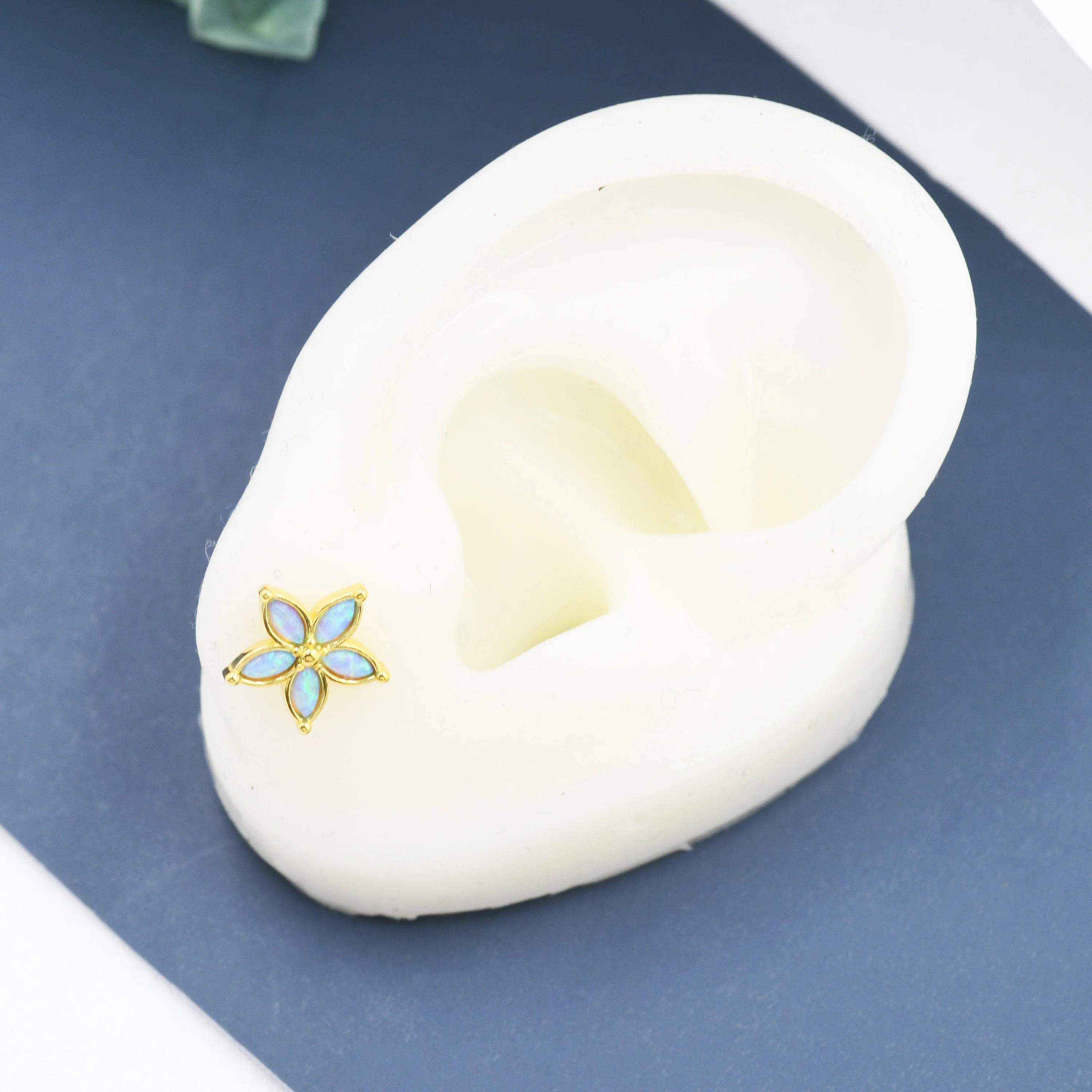 Blue Opal Flower Stud Earrings in Sterling Silver - Gold or Silver - Opal Forget-me-not - Opal Cluster - Petite Stud Earrings - Image 5