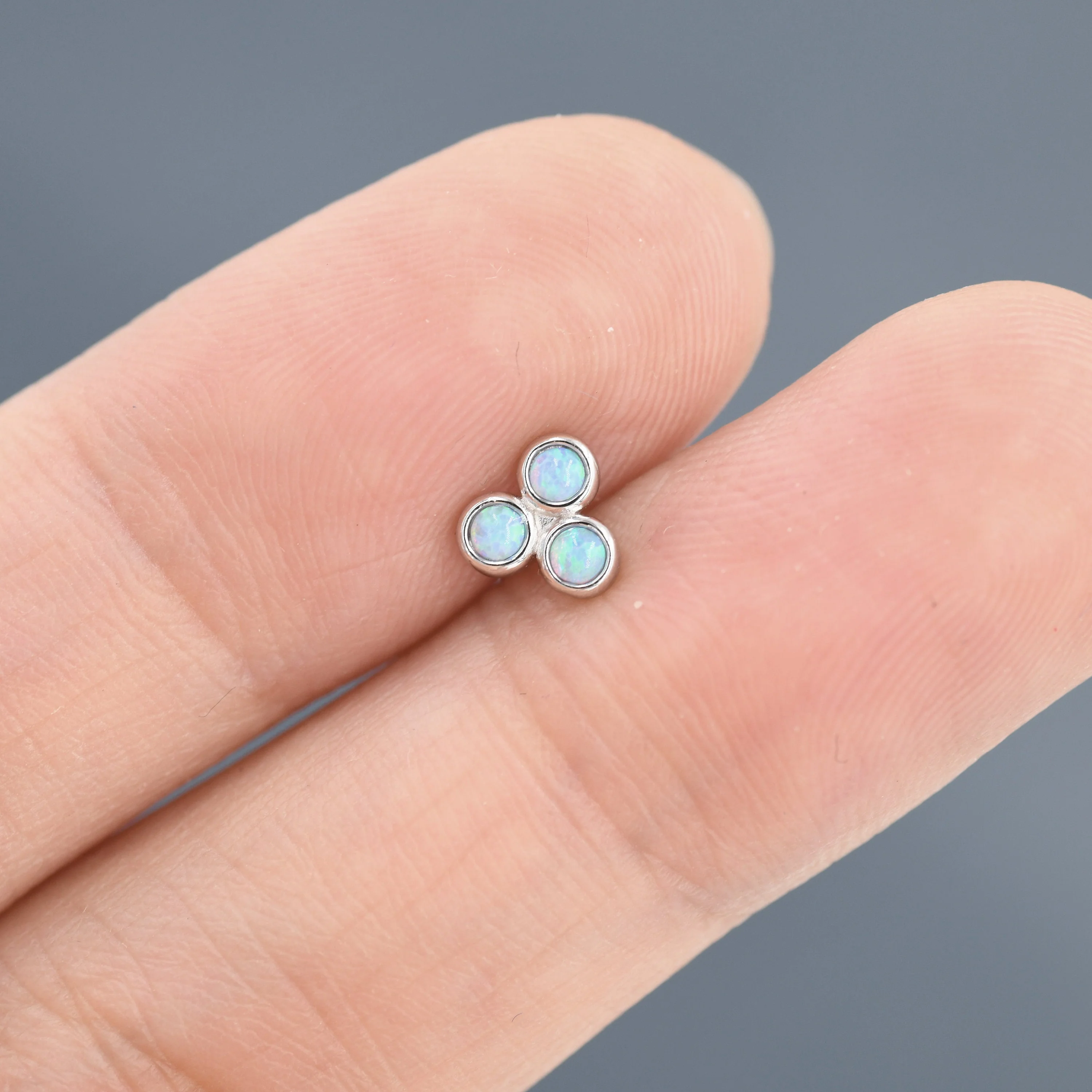 Blue Opal Trio Screw back Earrings in Sterling Silver, Silver or Gold, Opal Trinity Earrings, Screwback Barbell - Image 8