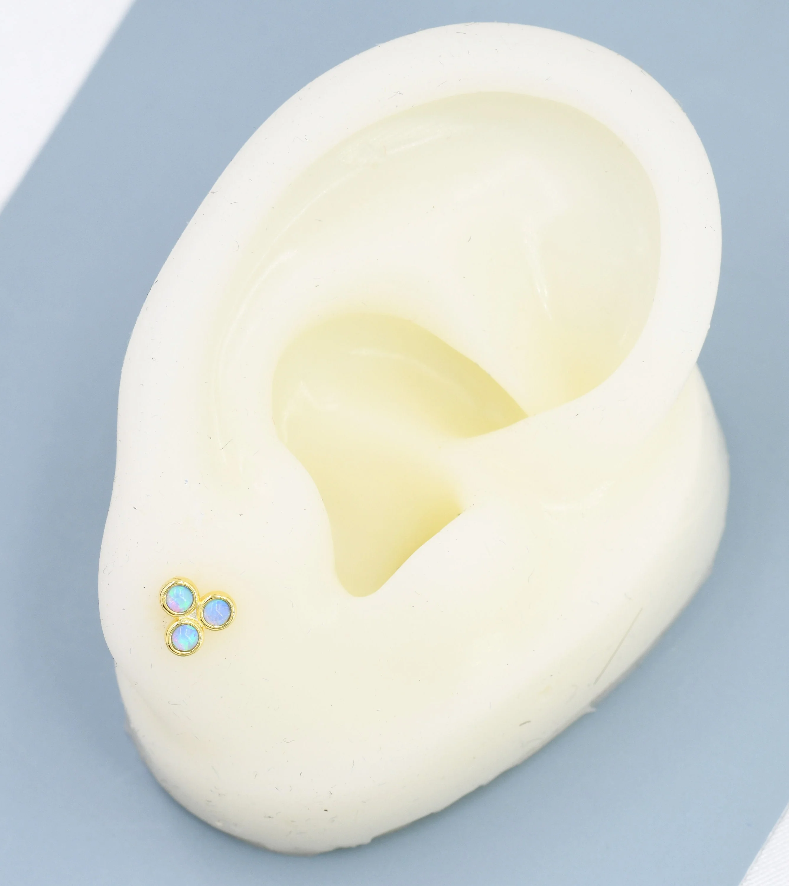 Blue Opal Trio Screw back Earrings in Sterling Silver, Silver or Gold, Opal Trinity Earrings, Screwback Barbell - Image 9
