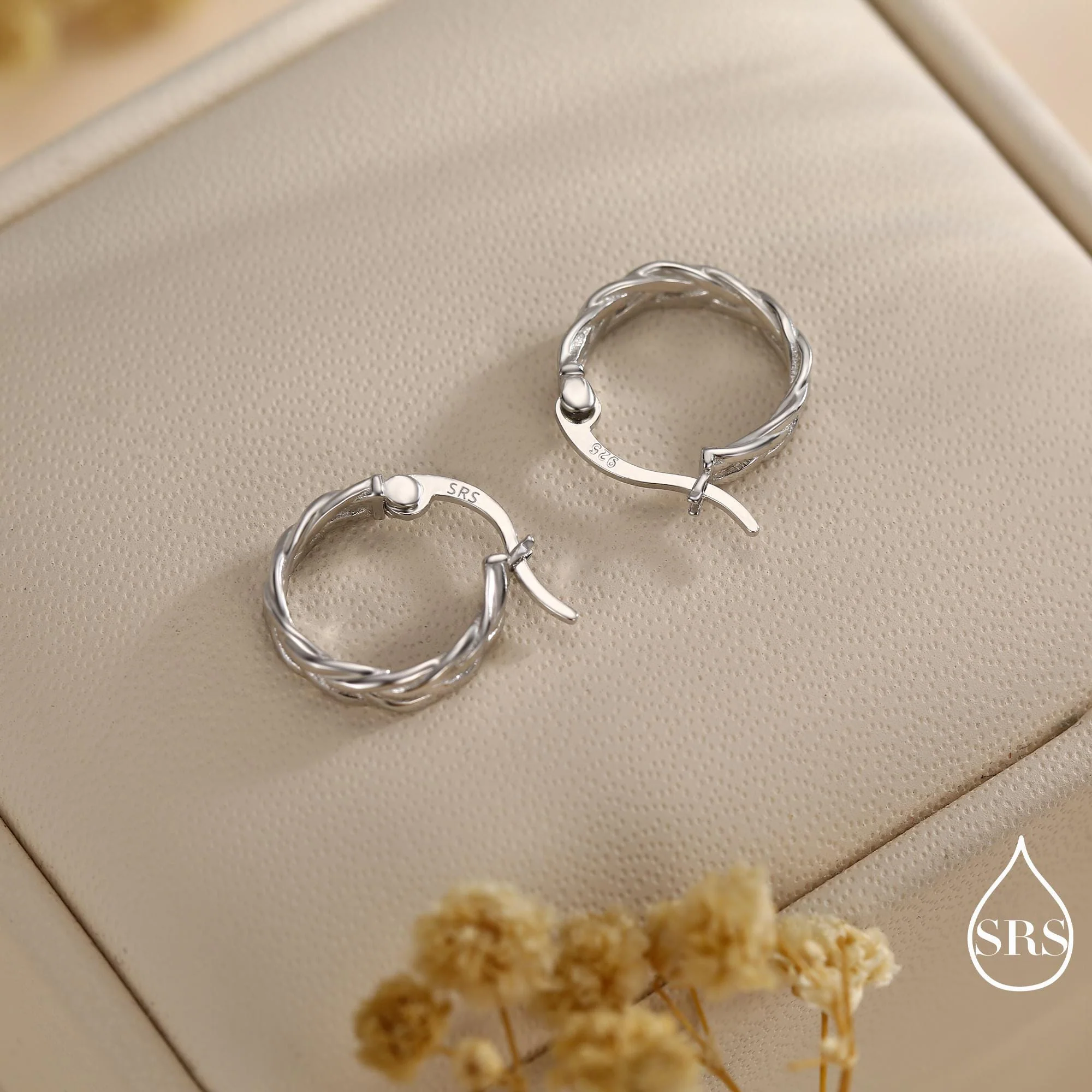 Braided Hoop Earrings in Sterling Silver, Silver or Gold or Rose Gold, Twist Hoops, Braid Geometric Hoop Earrings, 10mm Inner Diameter - Image 4