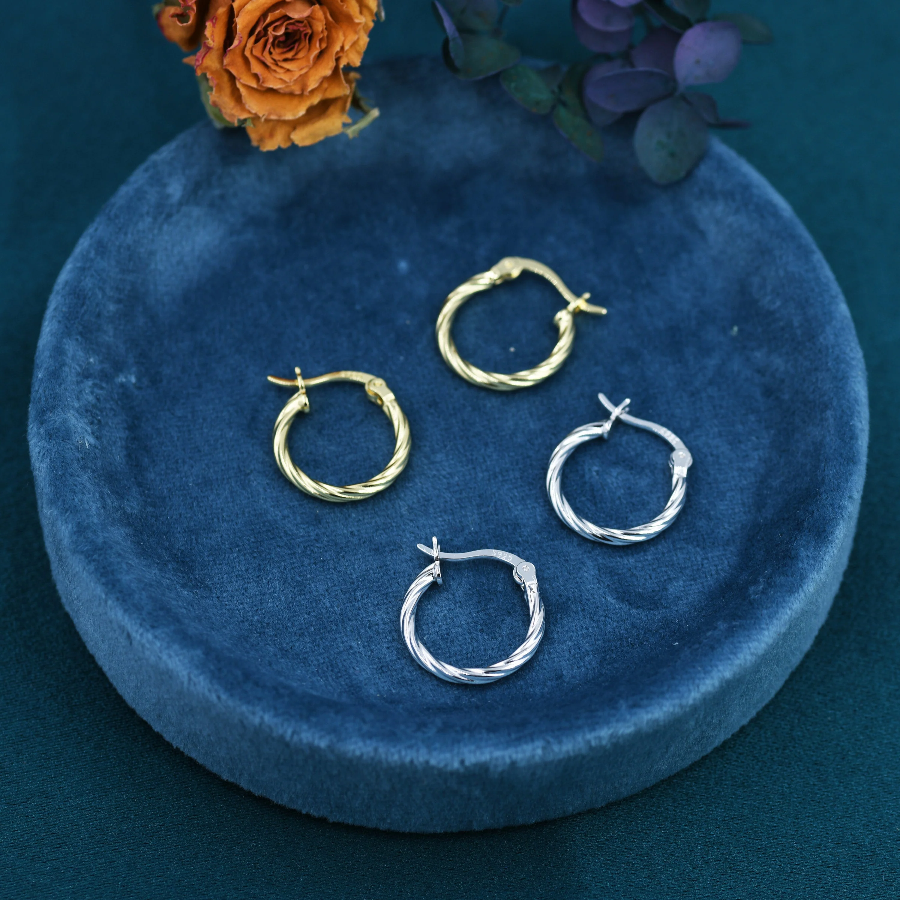 Braided Hoop Earrings in Sterling Silver, Silver or Gold, Twist Hoop Earrings, Simple Hoop Earrings 12mm Inner Diameter - Image 3