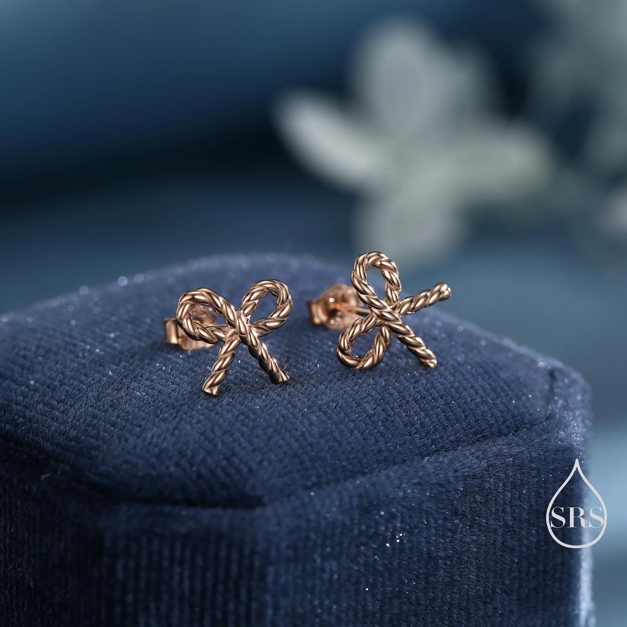 Braided Ribbon Bow Stud Earrings in Sterling Silver, Available in Silver, Gold or Rose Gold, Ribbon Earrings, Ribbon Bow Earrings - Image 6