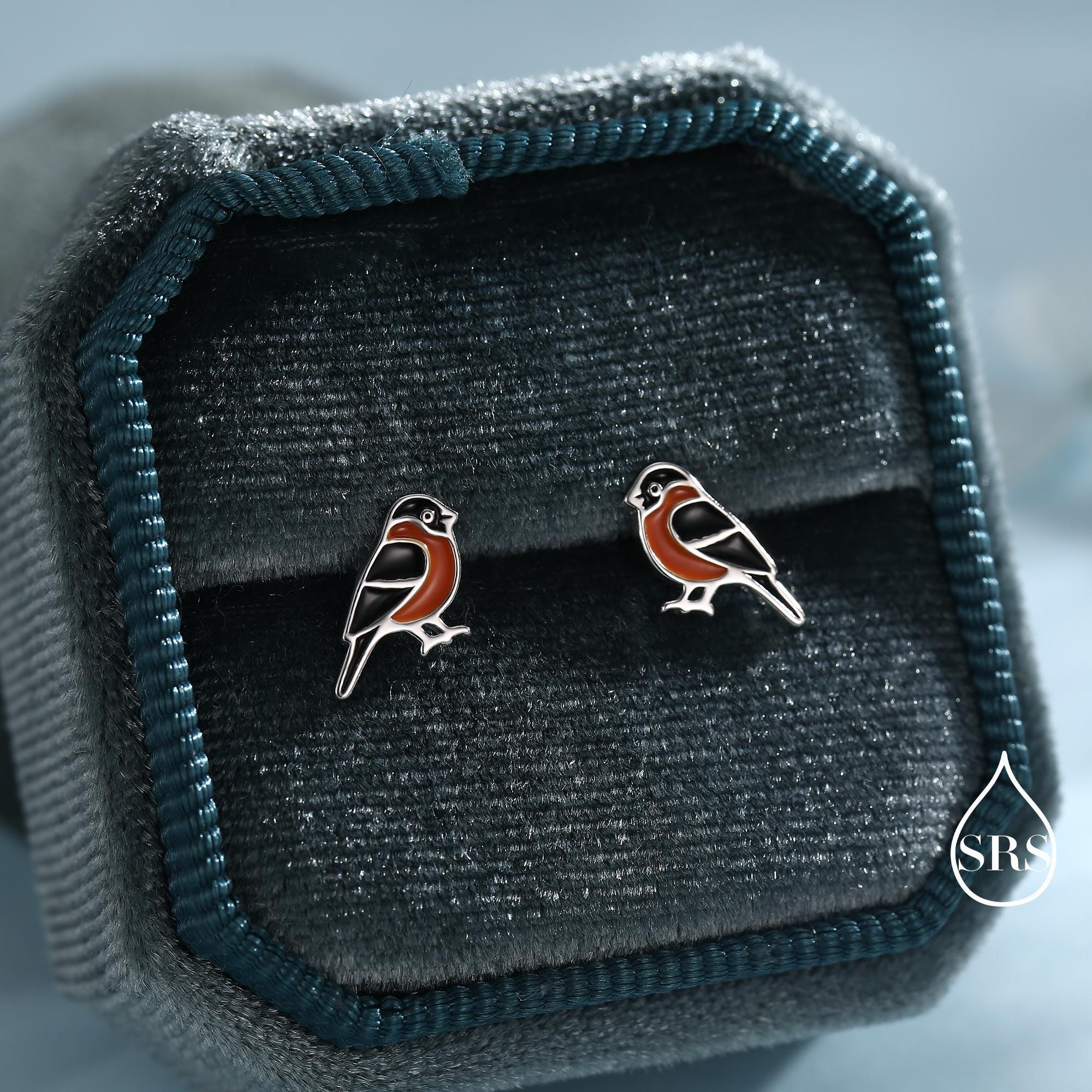 Bullfinch Sterling Silver Stud Earrings, Enamel Coated Bullfinch Bird Earrings, Nature Inspired Animal Earrings, Finch Stud - Image 3