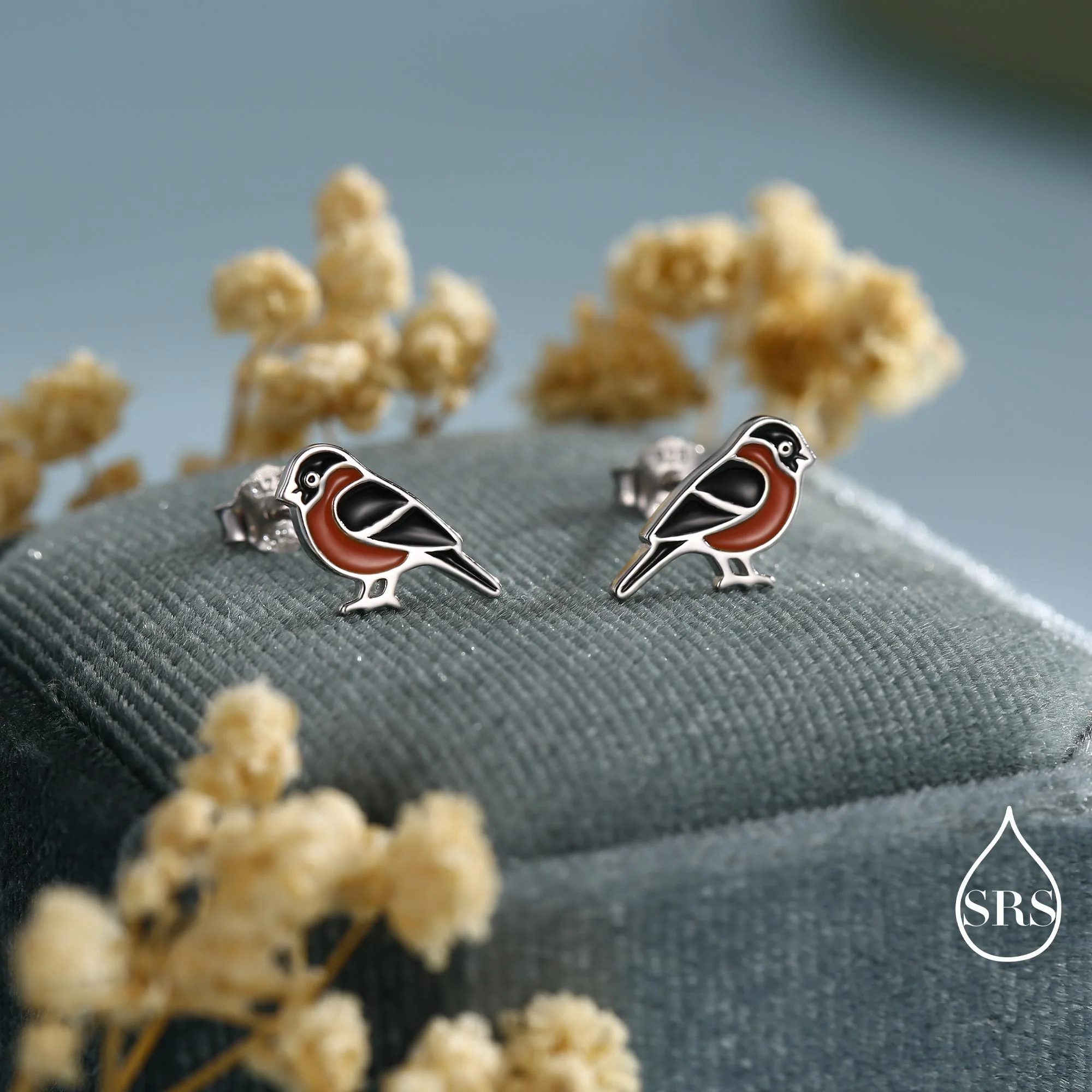 Bullfinch Sterling Silver Stud Earrings, Enamel Coated Bullfinch Bird Earrings, Nature Inspired Animal Earrings, Finch Stud - Image 4