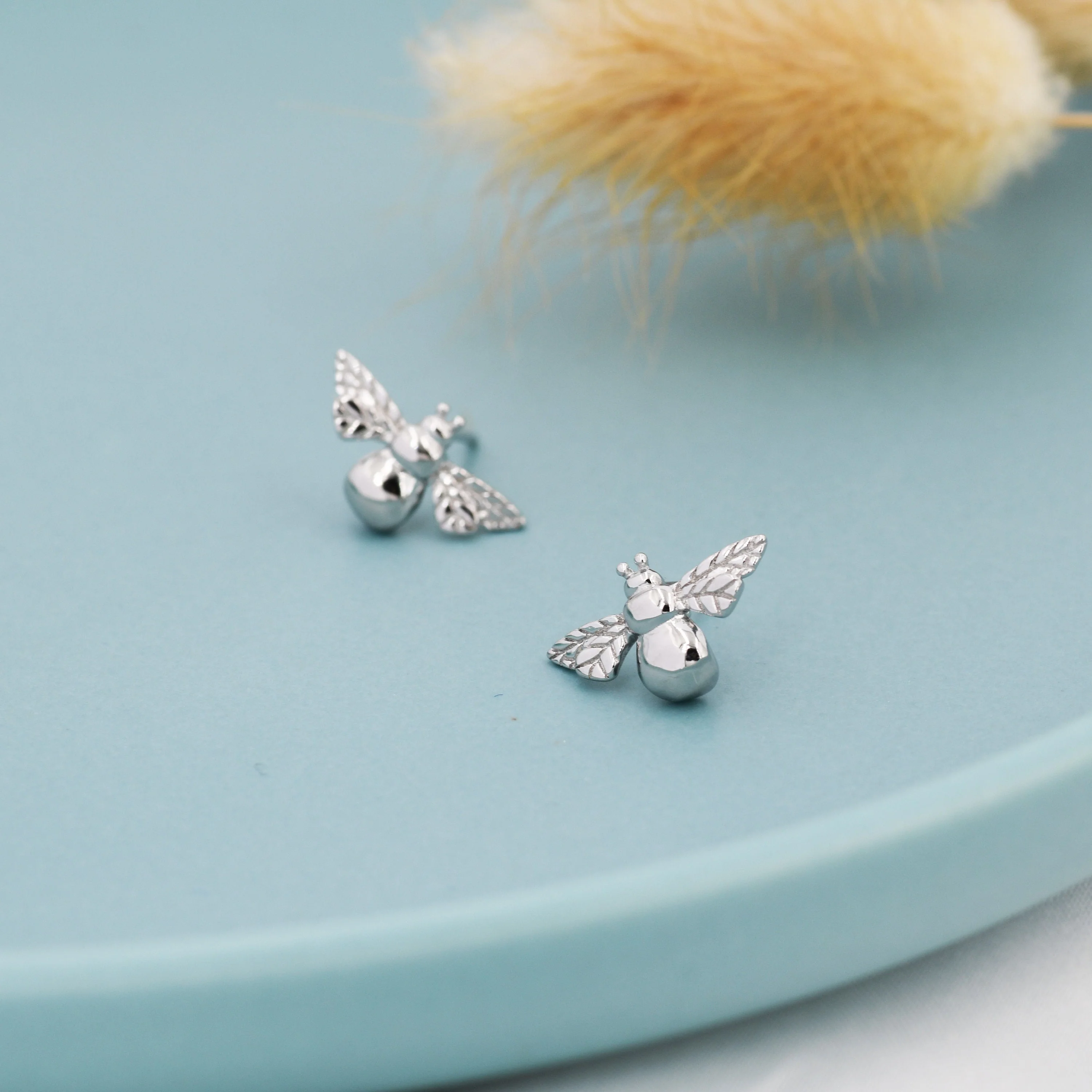 Bumble Bee Stud Earrings in Sterling Silver, Silver, Gold or Rose Gold, Two Tone Bee Earrings, Nature Inspired. - Image 4