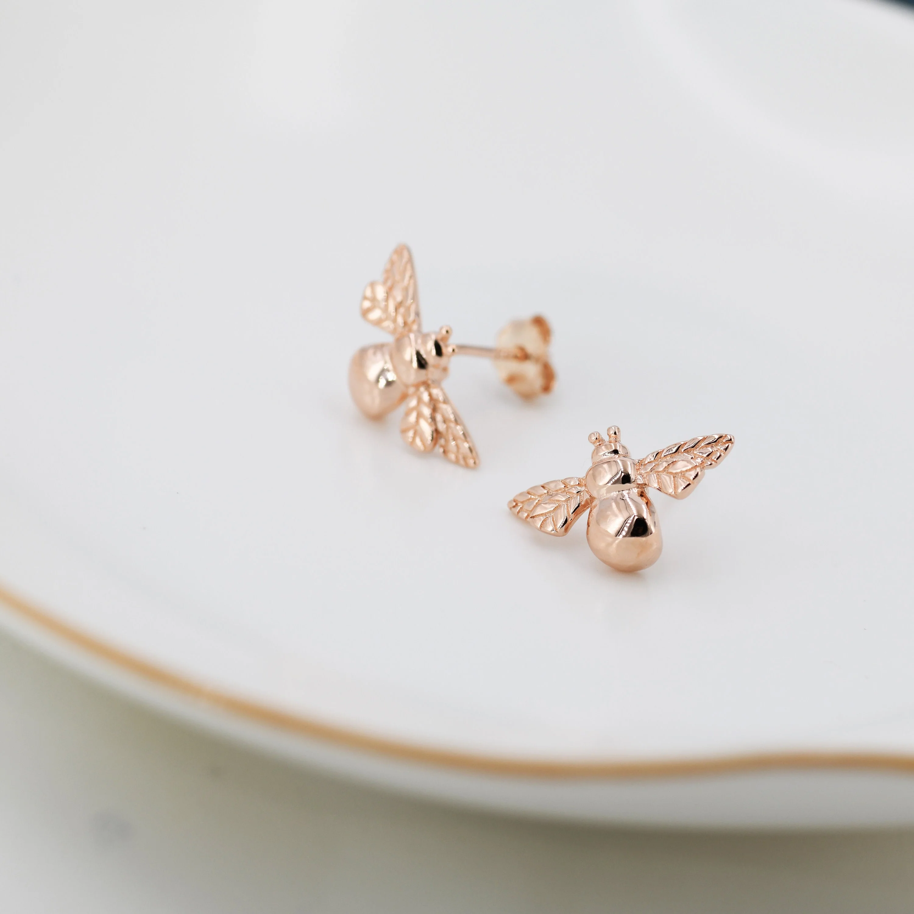 Bumble Bee Stud Earrings in Sterling Silver, Silver, Gold or Rose Gold, Two Tone Bee Earrings, Nature Inspired. - Image 5