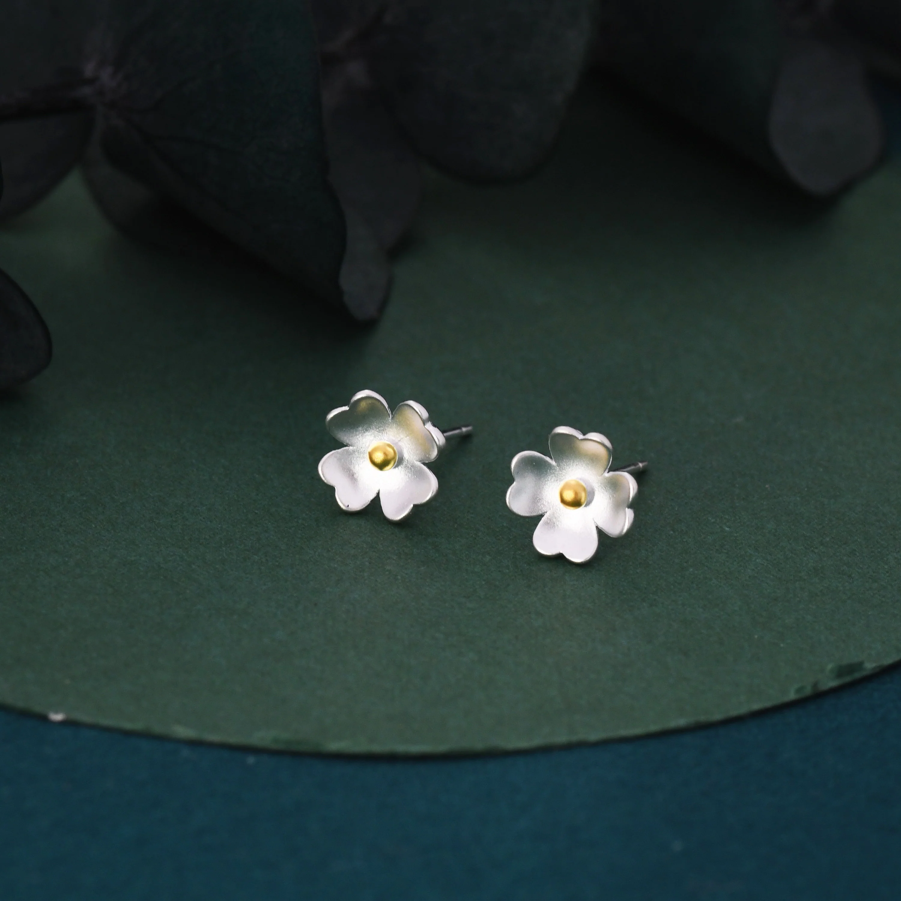 Buttercup Flower Stud Earrings in Sterling Silver, Blossom Earrings, Sand Blasted Finish, Nature Inspired Earrings - Image 3