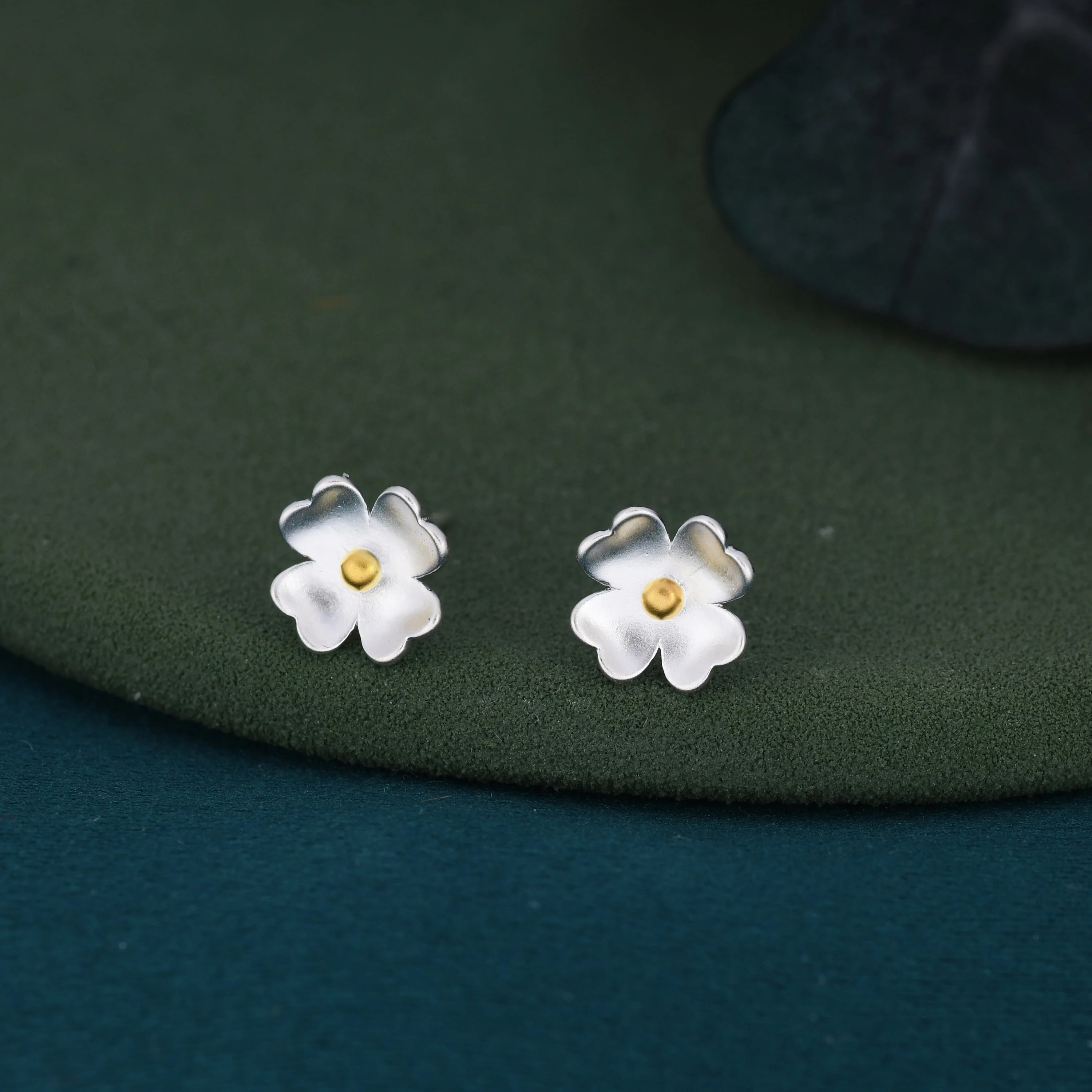 Buttercup Flower Stud Earrings in Sterling Silver, Blossom Earrings, Sand Blasted Finish, Nature Inspired Earrings - Image 4