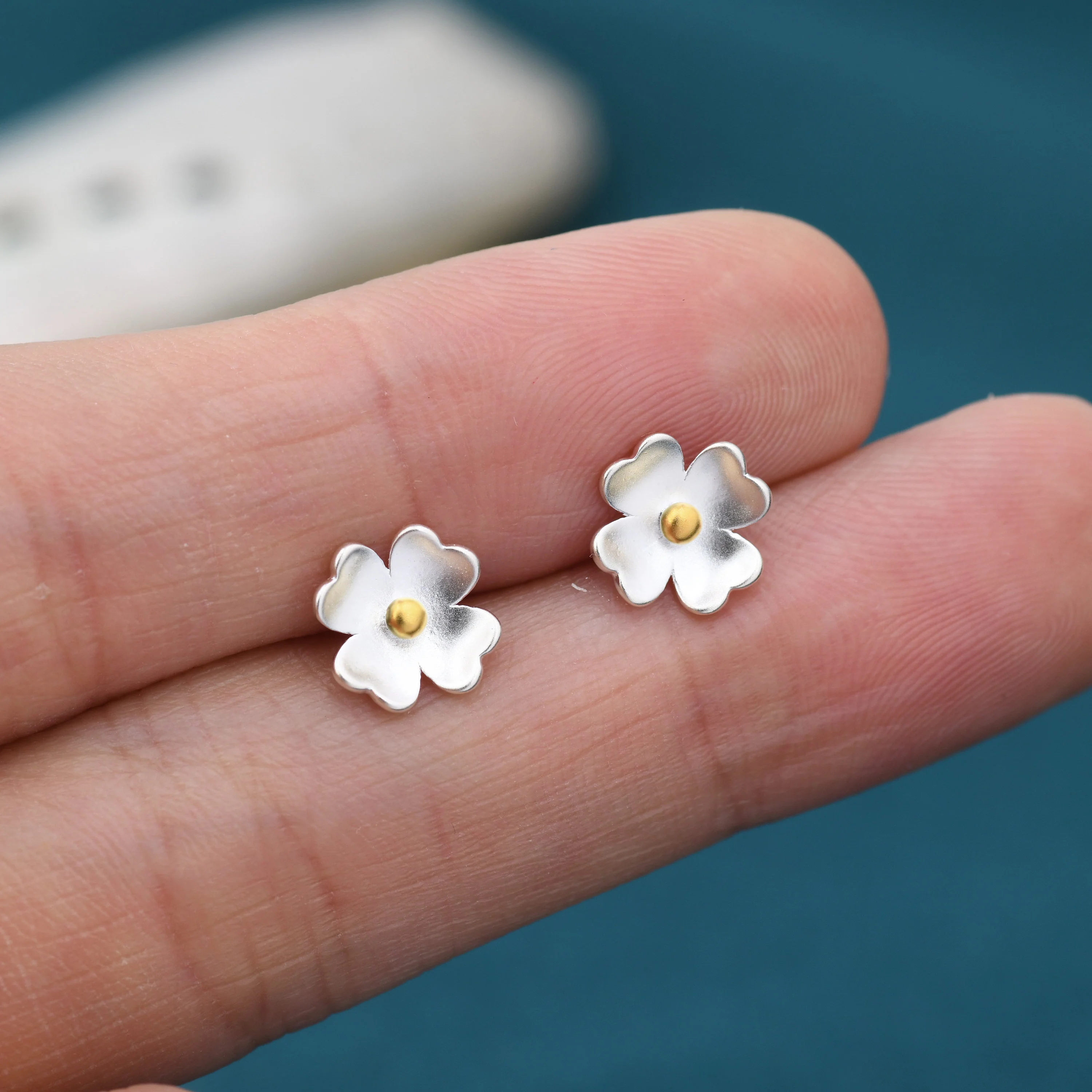 Buttercup Flower Stud Earrings in Sterling Silver, Blossom Earrings, Sand Blasted Finish, Nature Inspired Earrings - Image 6