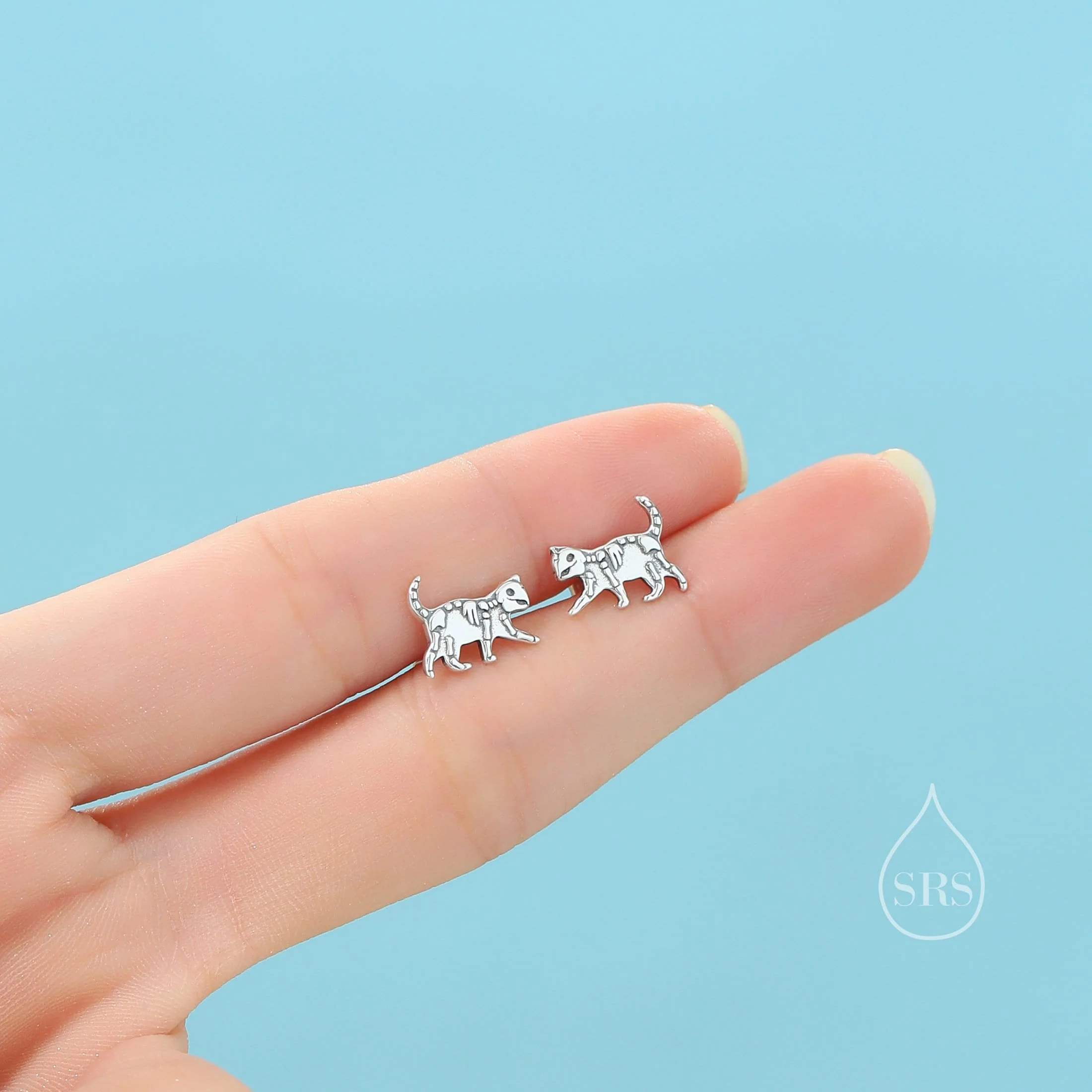 Cat Skeleton Stud Earrings in Sterling Silver, Quirky Cat Skeleton Earrings, Dainty and Tiny Earrings, Gift for a Cat Lover - Image 7