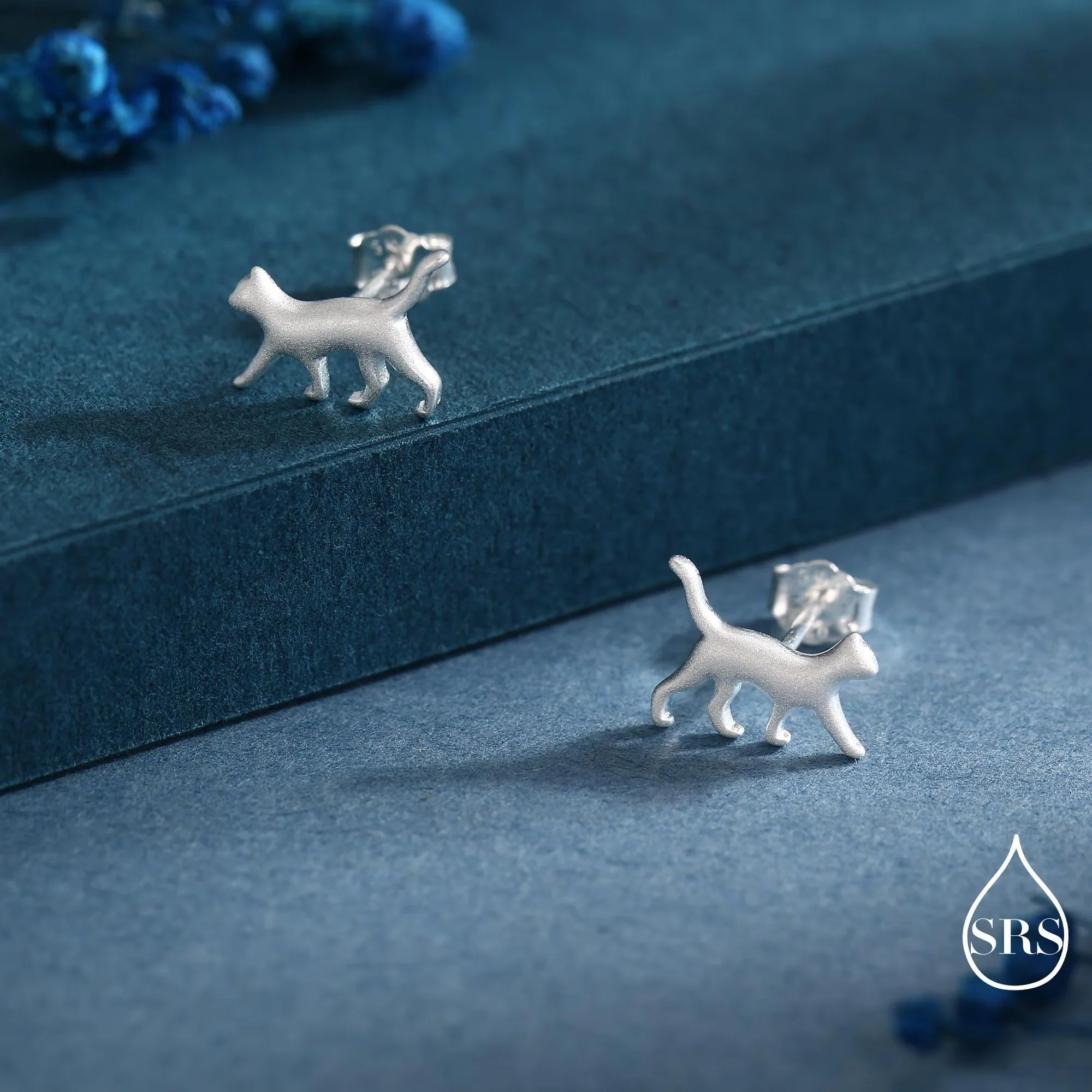 Cat Stud Earrings and Pendant Necklace in Sterling Silver, Nature Inspired Jewellery, Dainty and Delicate - Image 4