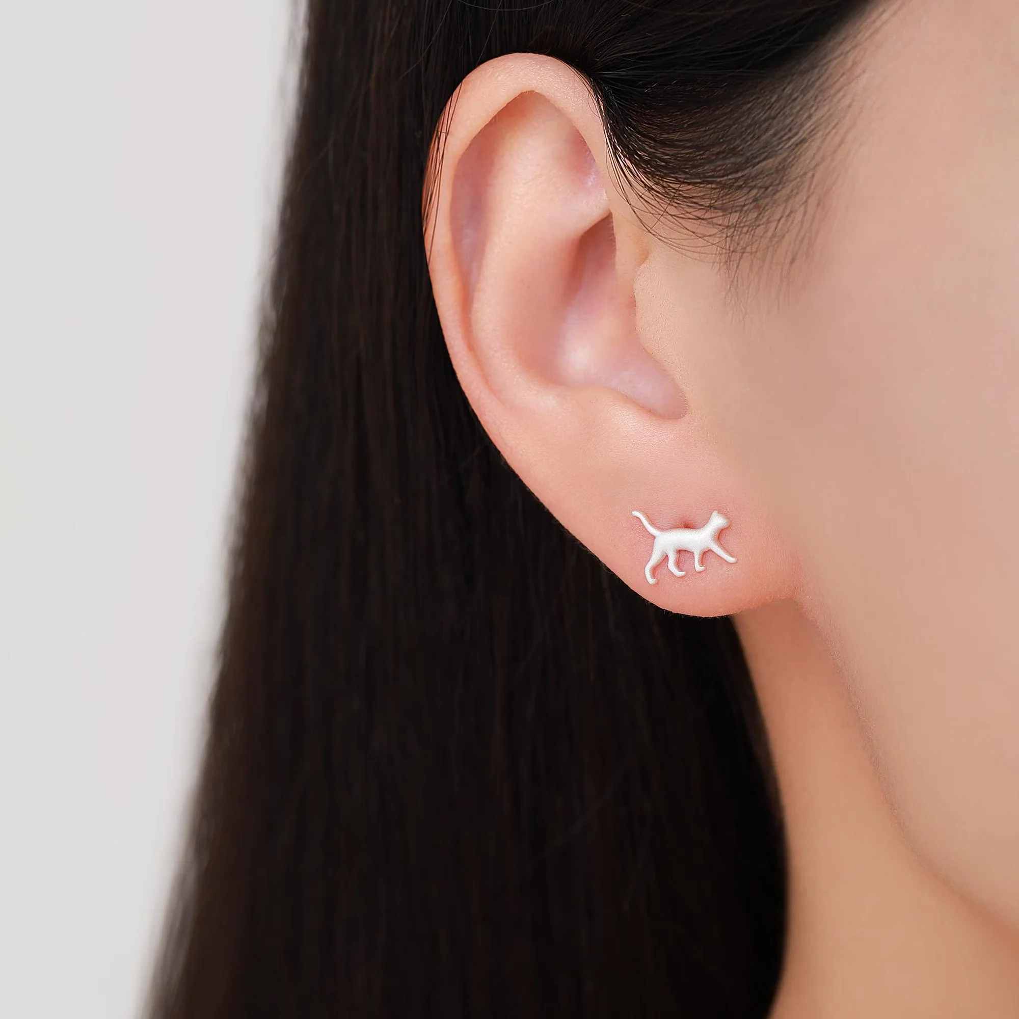 Cat Stud Earrings and Pendant Necklace in Sterling Silver, Nature Inspired Jewellery, Dainty and Delicate - Image 9