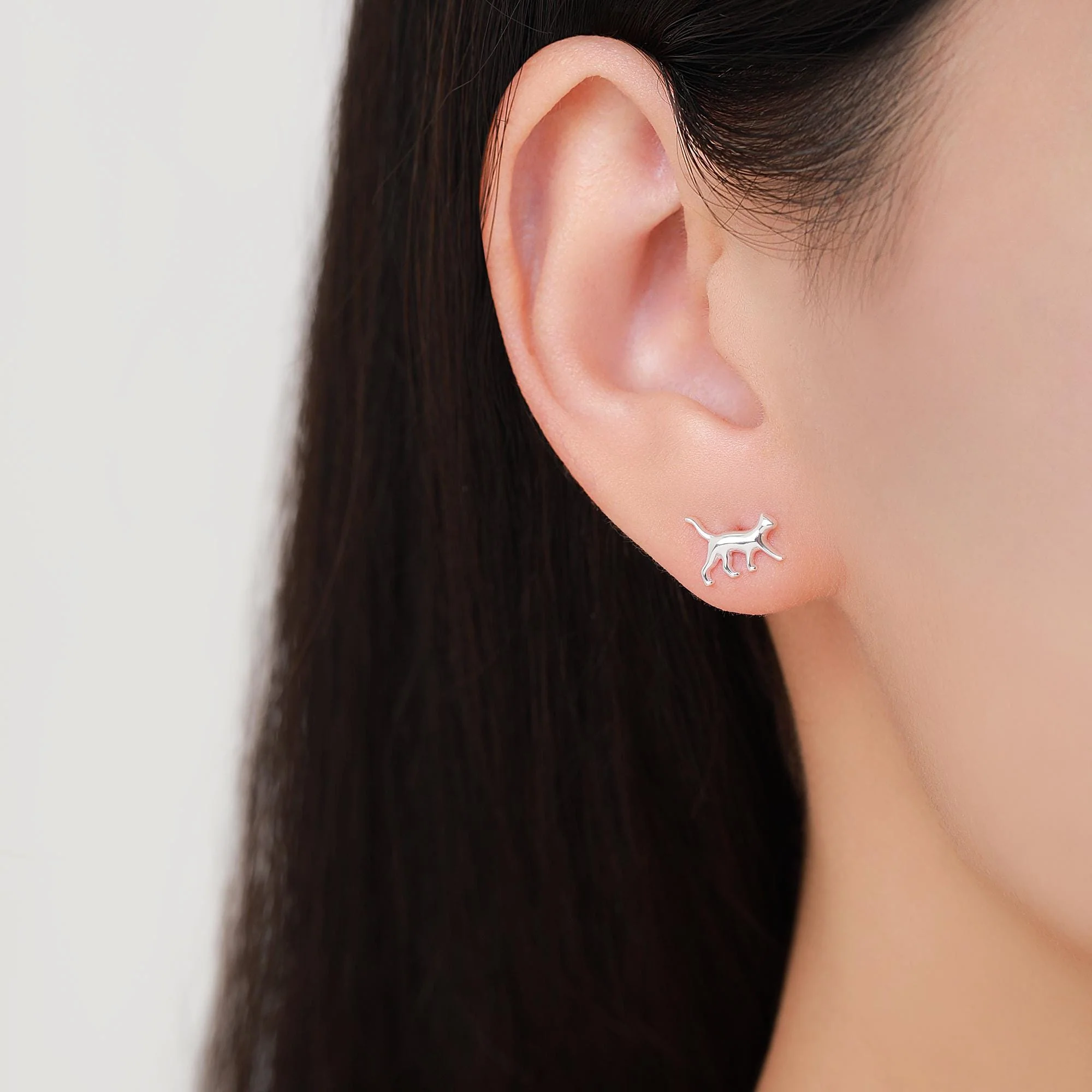 Cat Stud Earrings in Sterling Silver, Frosted Finish, Cute Dainty Minimal Jewellery, Cat Earrings - Image 10