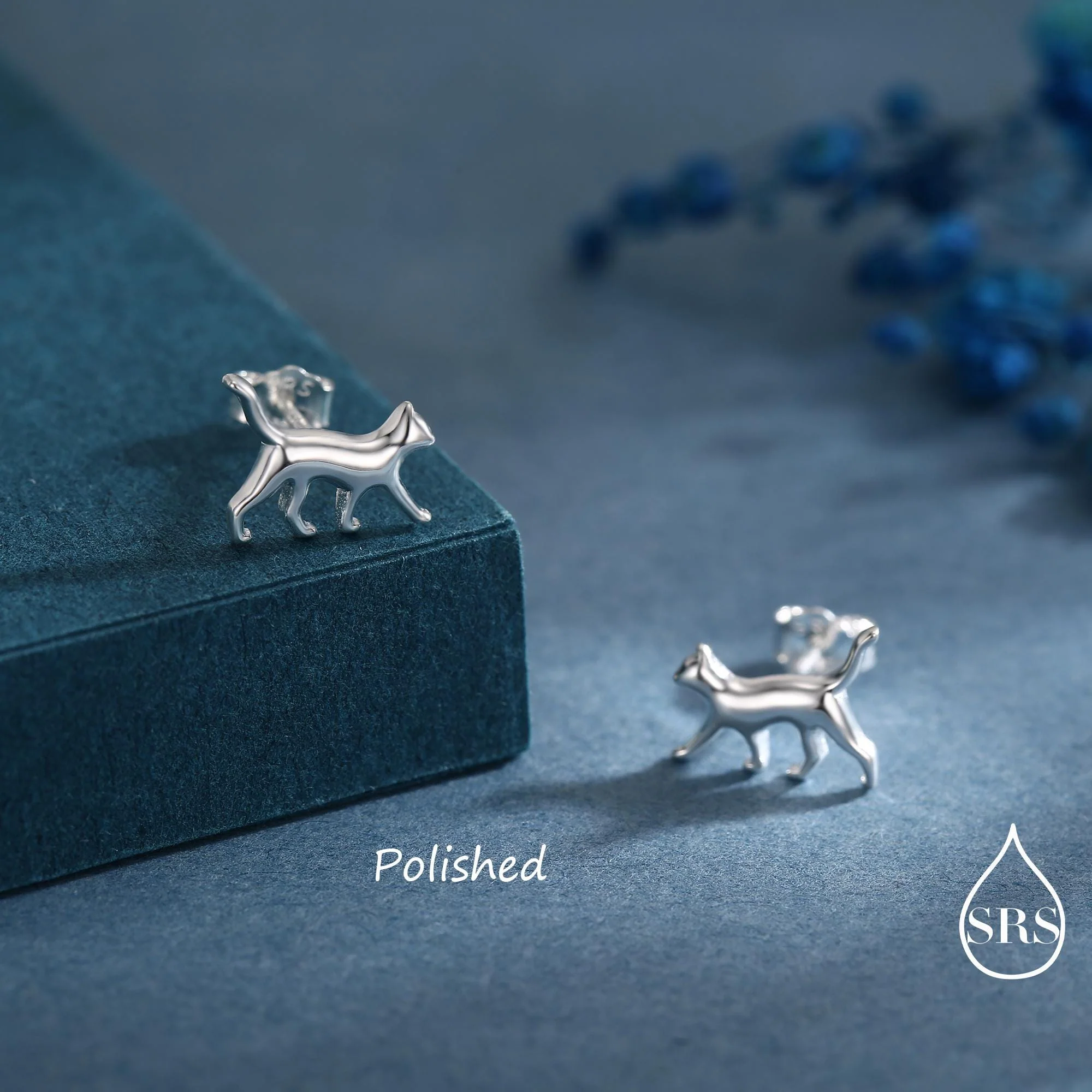 Cat Stud Earrings in Sterling Silver, Frosted Finish, Cute Dainty Minimal Jewellery, Cat Earrings - Image 3