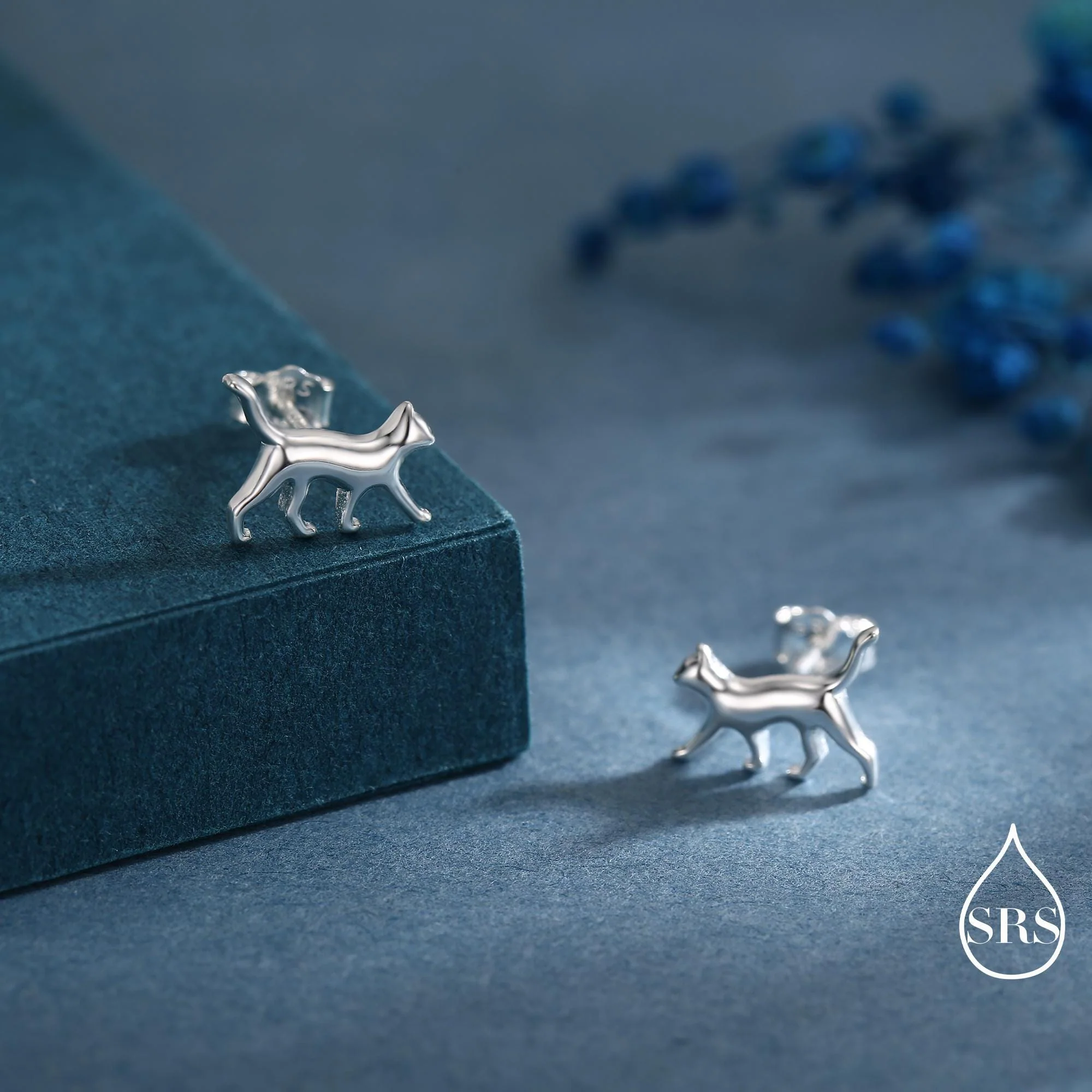 Cat Stud Earrings in Sterling Silver, Frosted Finish, Cute Dainty Minimal Jewellery, Cat Earrings - Image 4