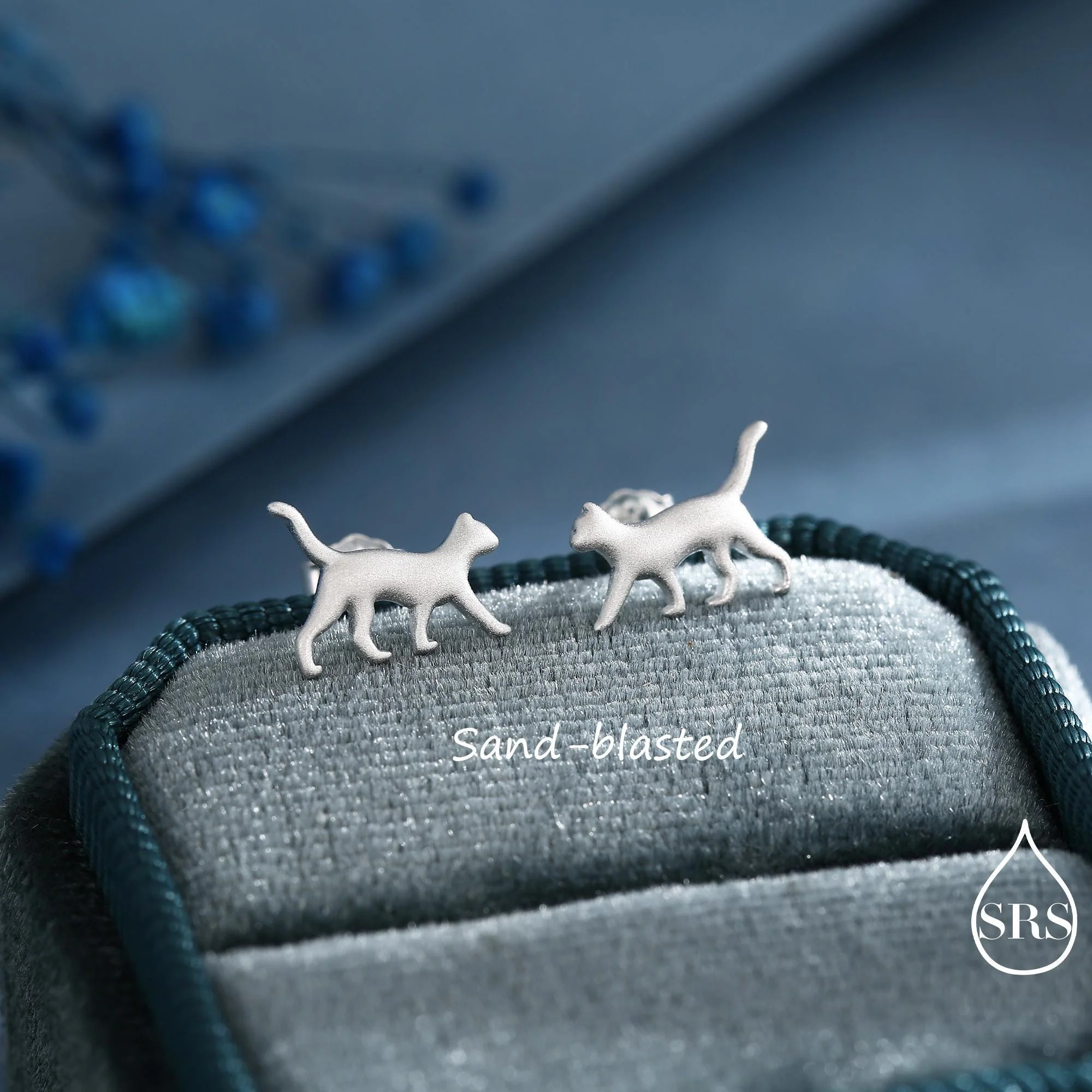 Cat Stud Earrings in Sterling Silver, Frosted Finish, Cute Dainty Minimal Jewellery, Cat Earrings - Image 5