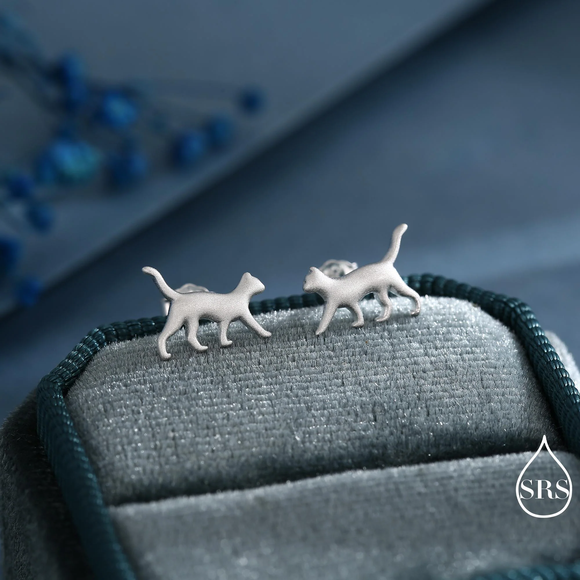 Cat Stud Earrings in Sterling Silver, Frosted Finish, Cute Dainty Minimal Jewellery, Cat Earrings - Image 7
