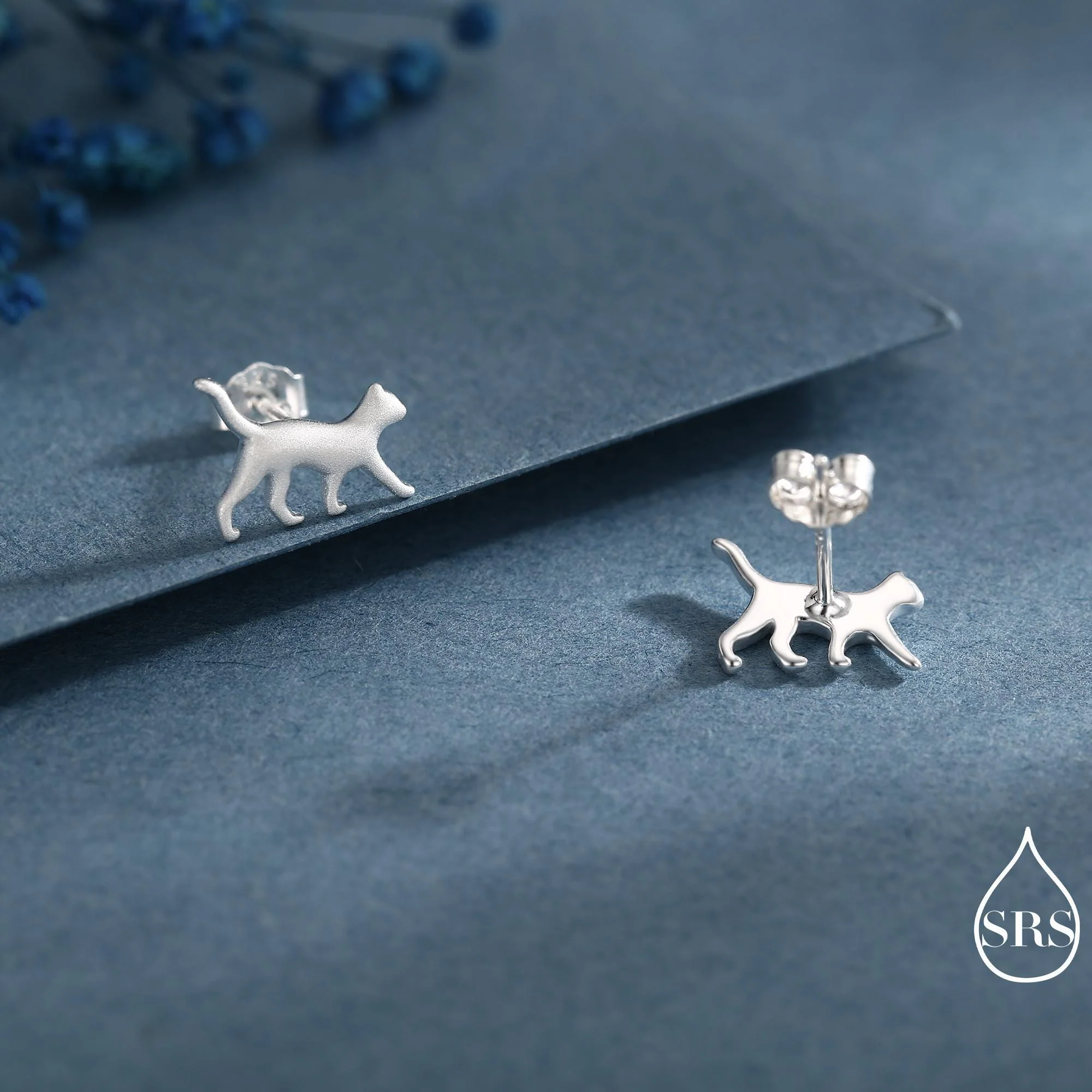 Cat Stud Earrings in Sterling Silver, Frosted Finish, Cute Dainty Minimal Jewellery, Cat Earrings - Image 8