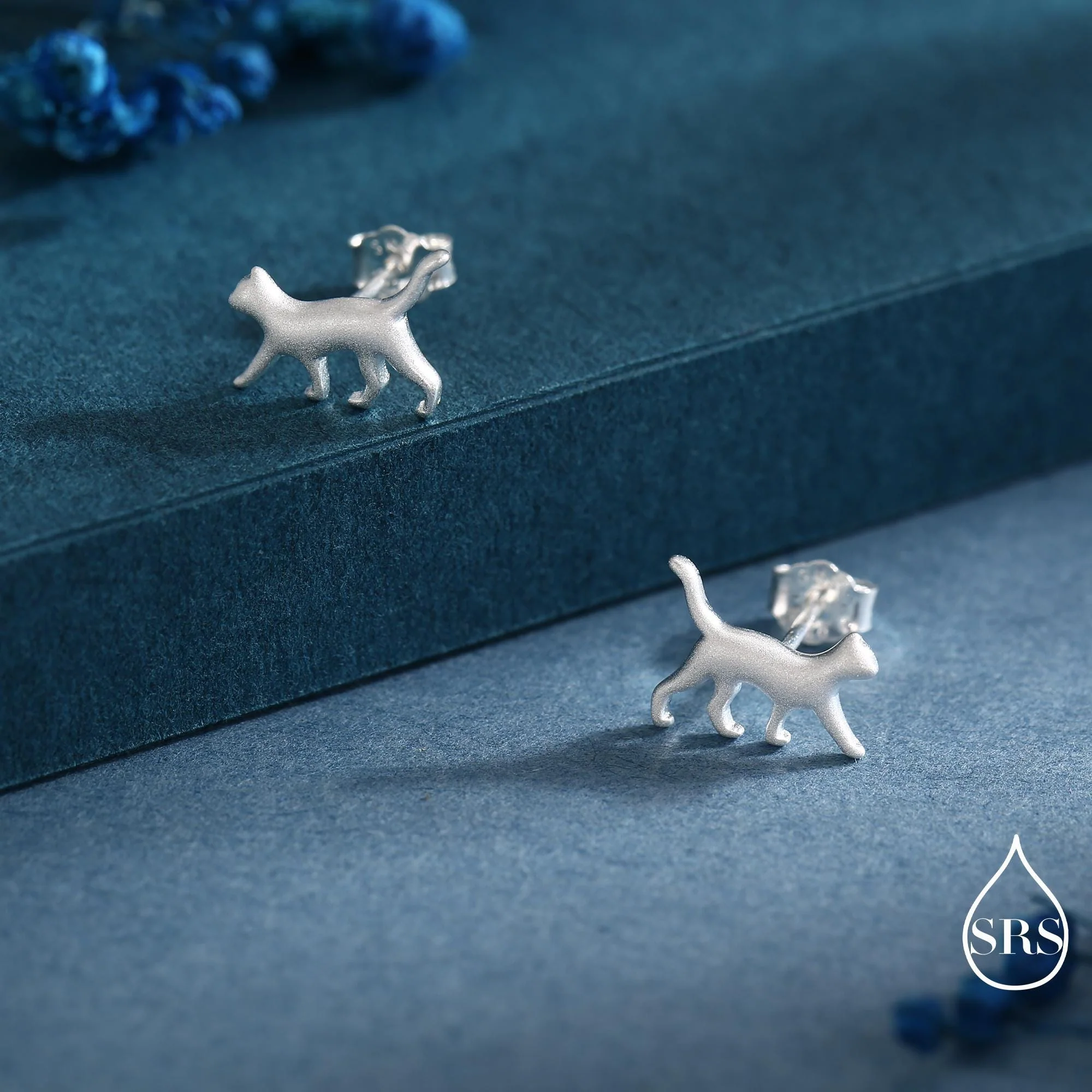 Cat Stud Earrings in Sterling Silver, Frosted Finish, Cute Dainty Minimal Jewellery, Cat Earrings - Image 9