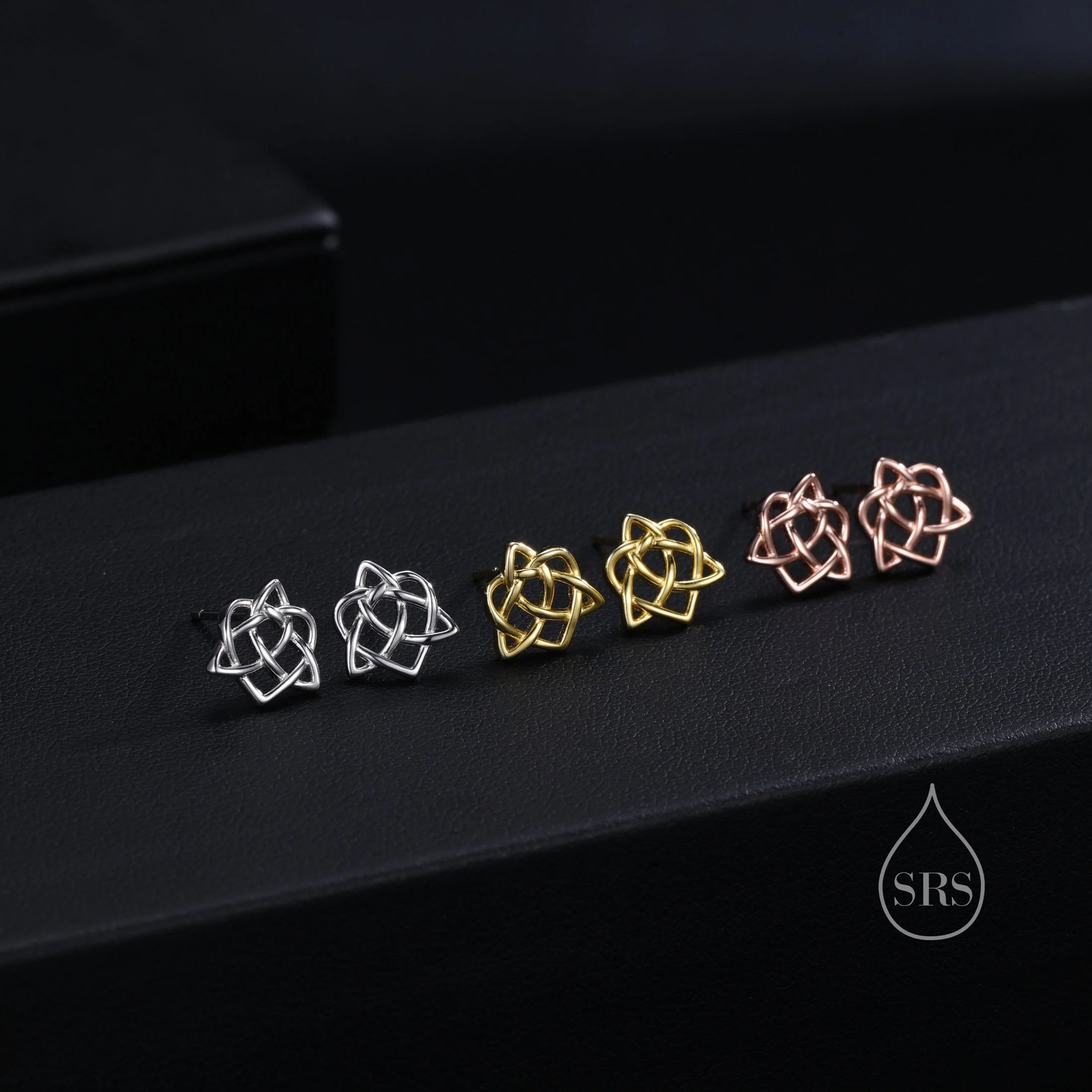 Celtic Heart Stud Earrings in Sterling Silver, Silver, Gold or Rose Gold, Celtic Trinity Knot Heart Earrings - Image 4