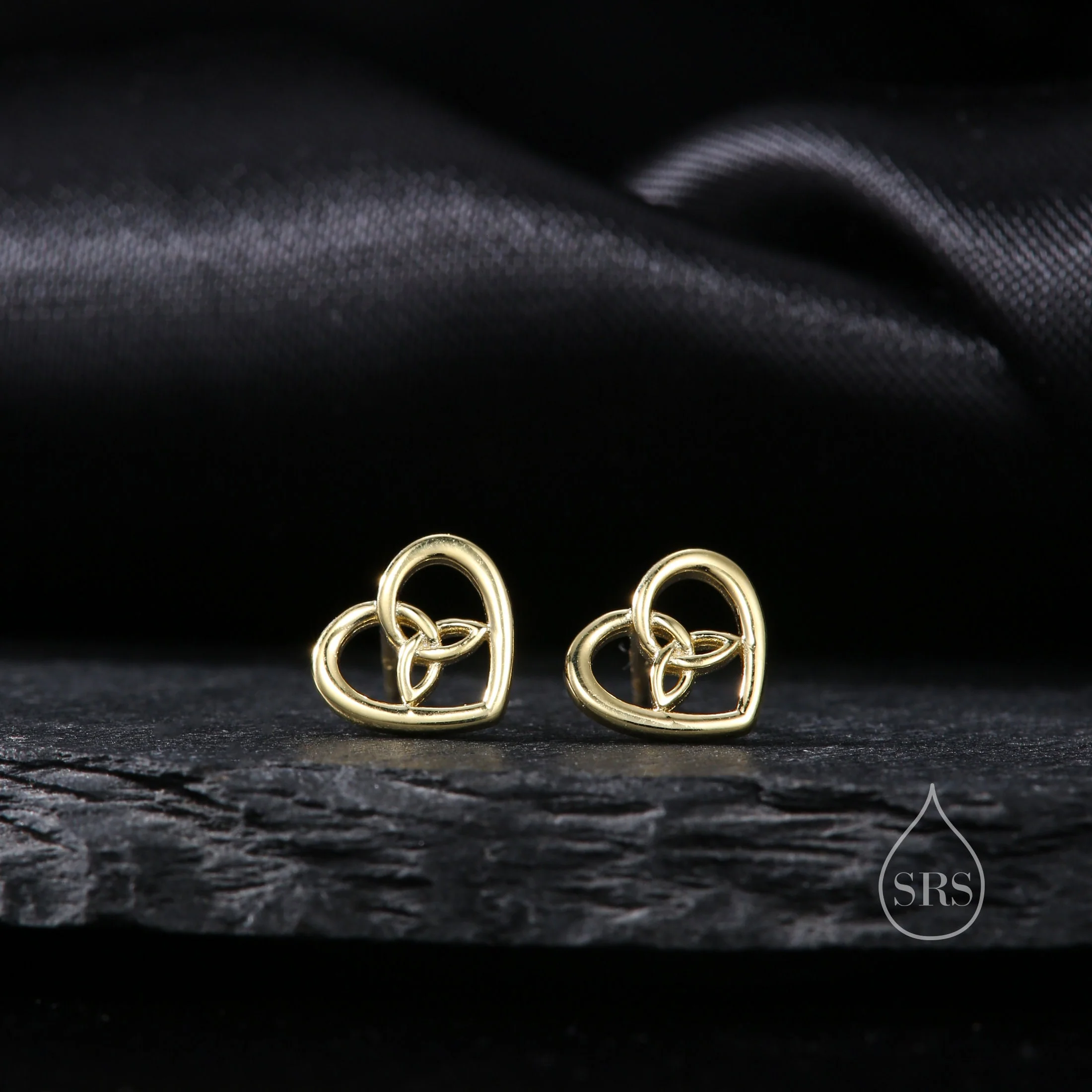 Celtic Heart Stud Earrings in Sterling Silver, Silver, Gold or Rose Gold, Unicorn Earrings, Celtic Trinity Knot Heart Earrings - Image 4