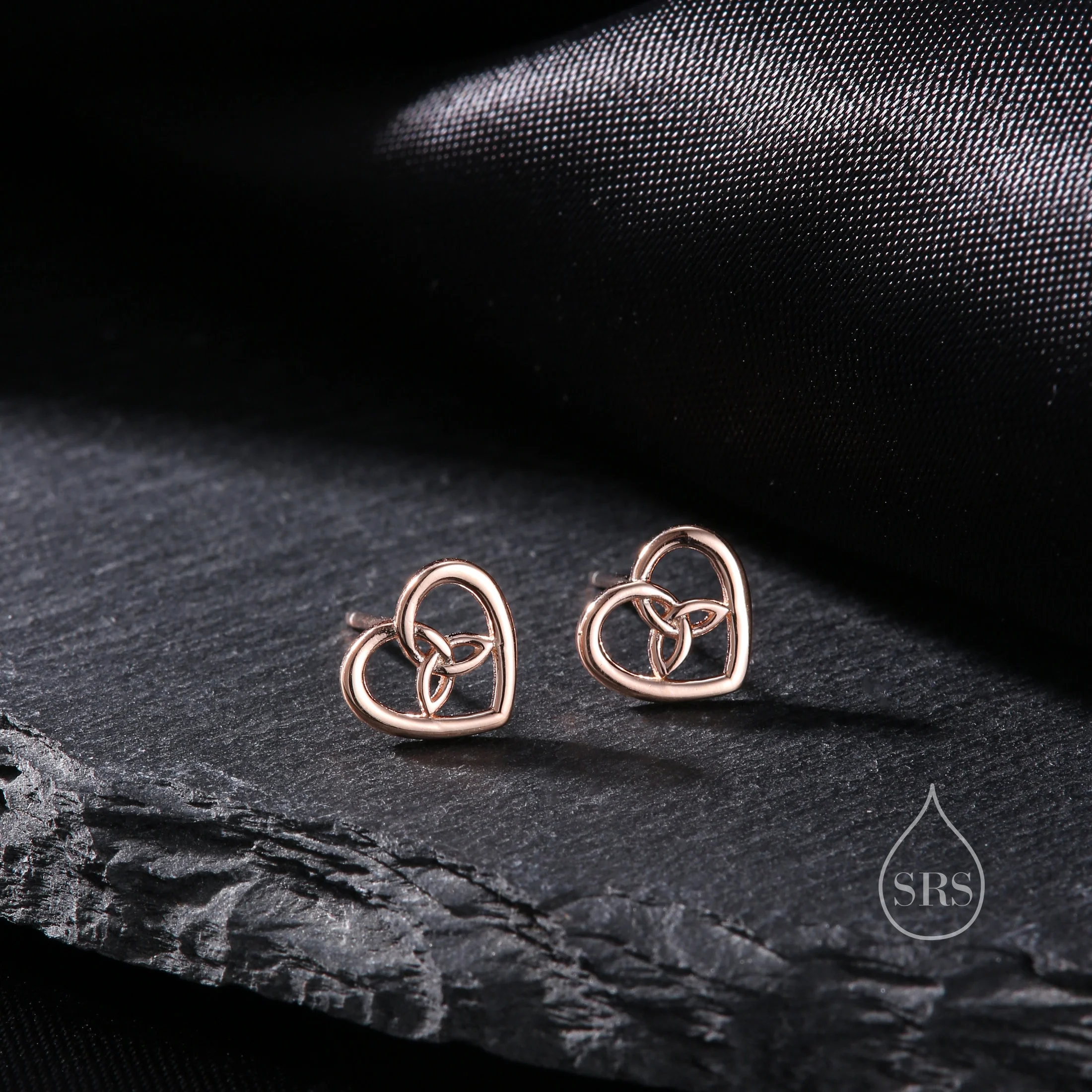 Celtic Heart Stud Earrings in Sterling Silver, Silver, Gold or Rose Gold, Unicorn Earrings, Celtic Trinity Knot Heart Earrings - Image 6