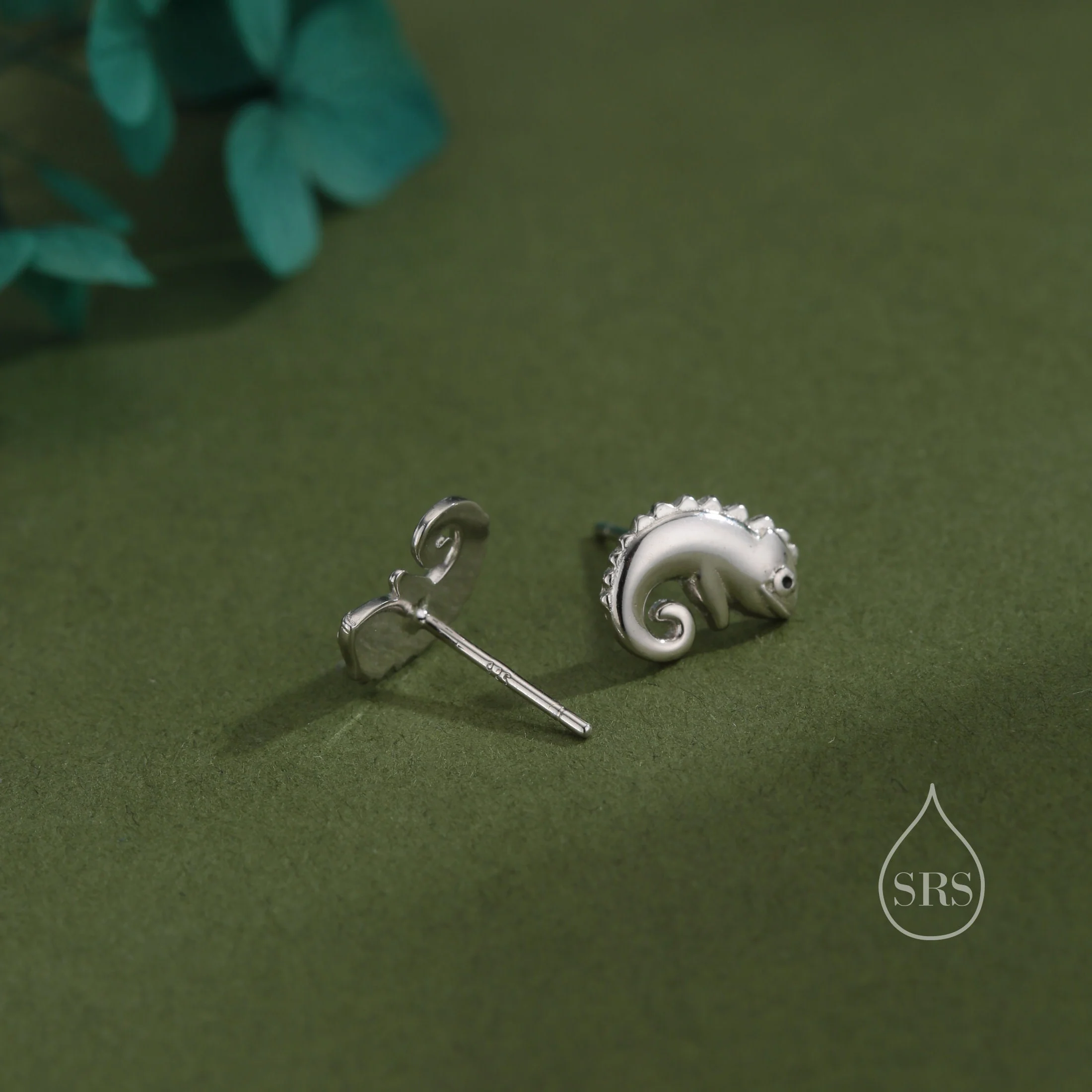 Chameleon Stud Earrings in Sterling Silver, Lizard Stud, Cute Animal Earrings, Nature Inspired Earrings - Image 4