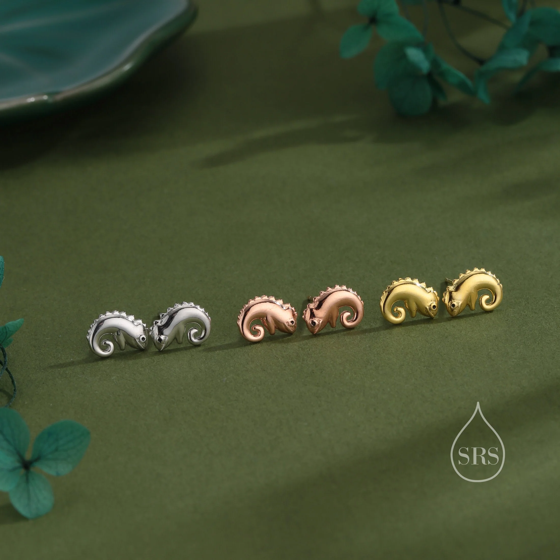 Chameleon Stud Earrings in Sterling Silver, Lizard Stud, Cute Animal Earrings, Nature Inspired Earrings - Image 5