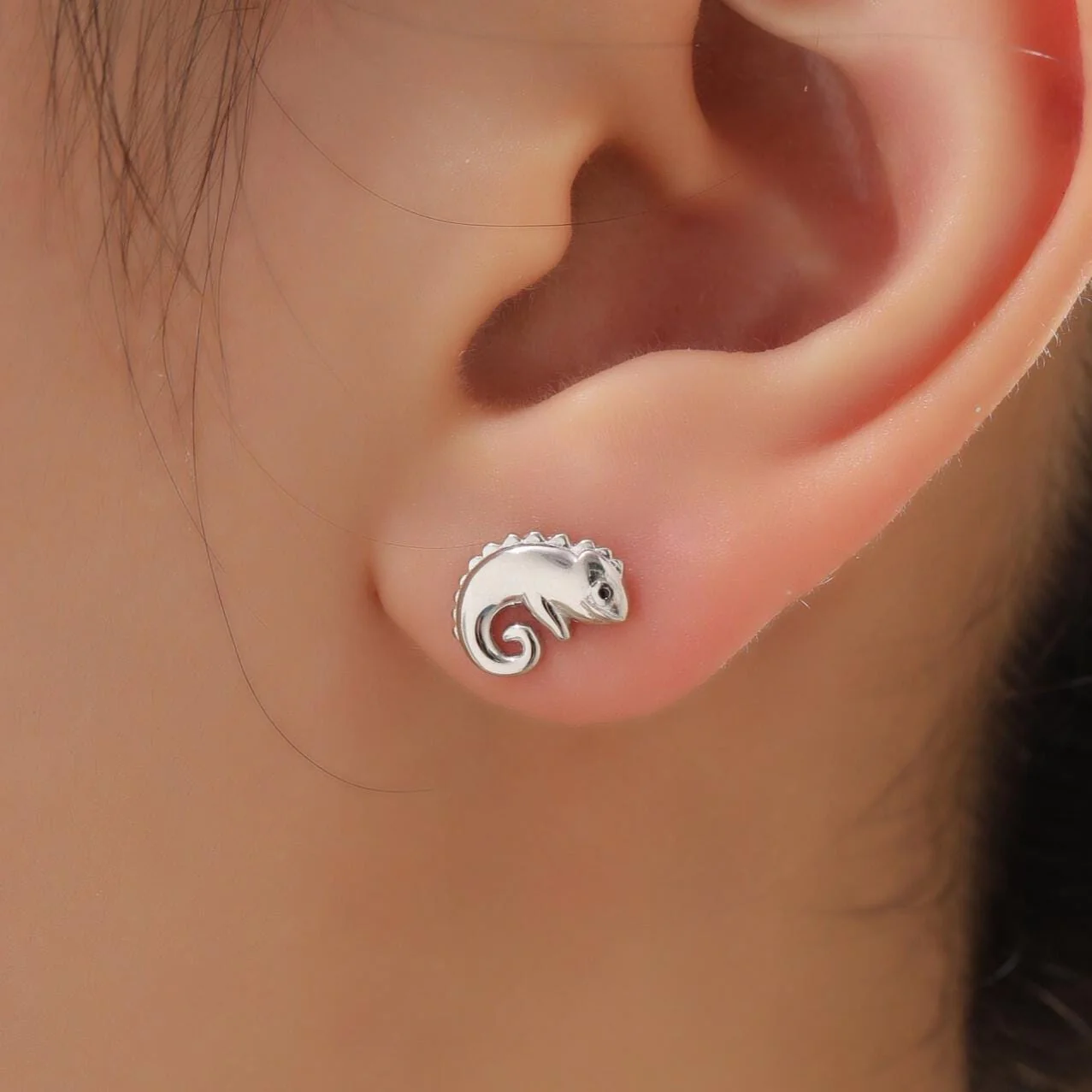 Chameleon Stud Earrings in Sterling Silver, Lizard Stud, Cute Animal Earrings, Nature Inspired Earrings - Image 7