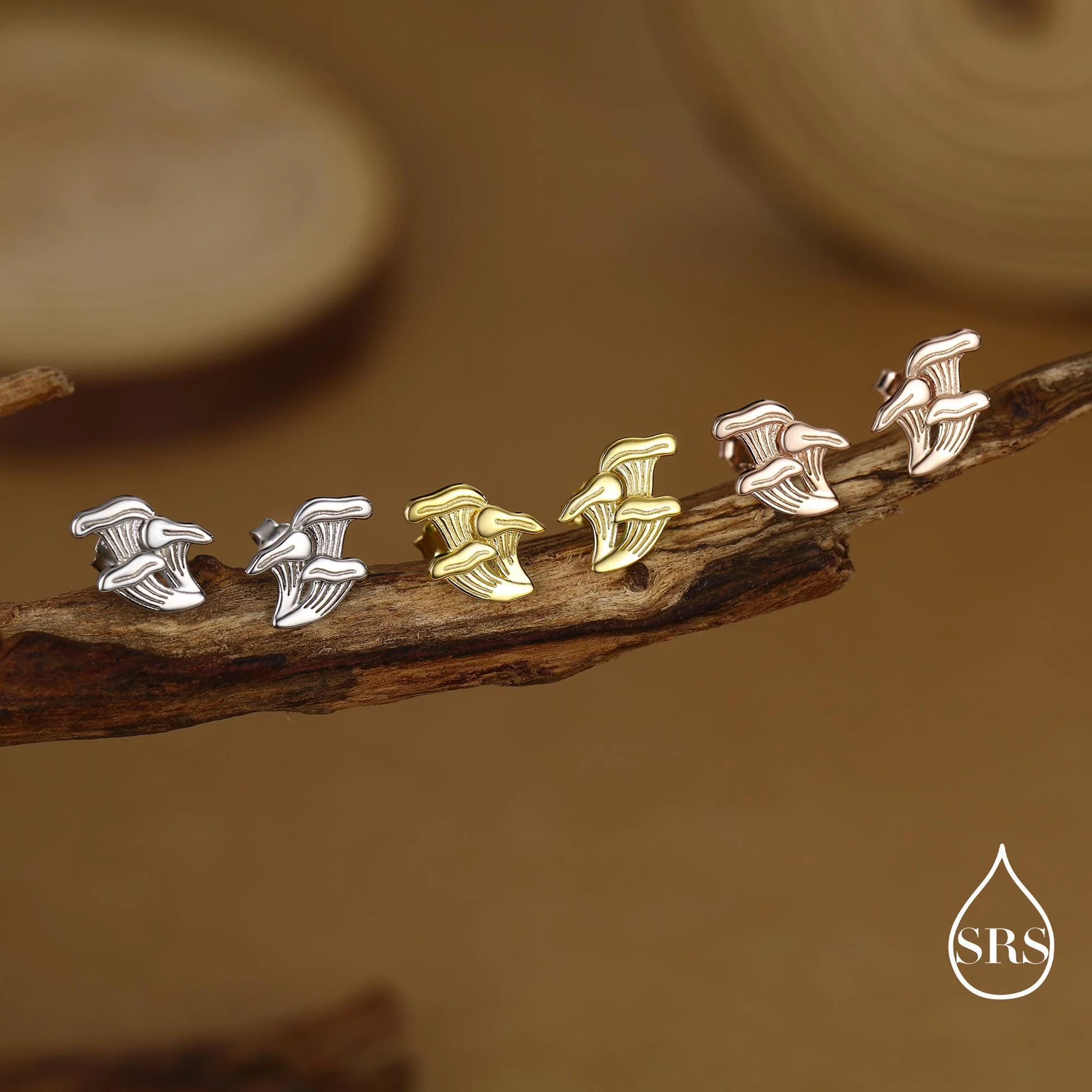 Chanterelle Mushroom Stud Earrings in Sterling Silver, also in Gold or Rose Gold Finish, Small Mushroom Earrings - Image 7